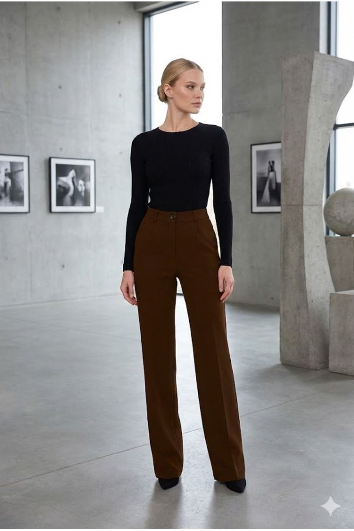 Kadın Yüksel Bel Full Likralı Palazzo Pantolon