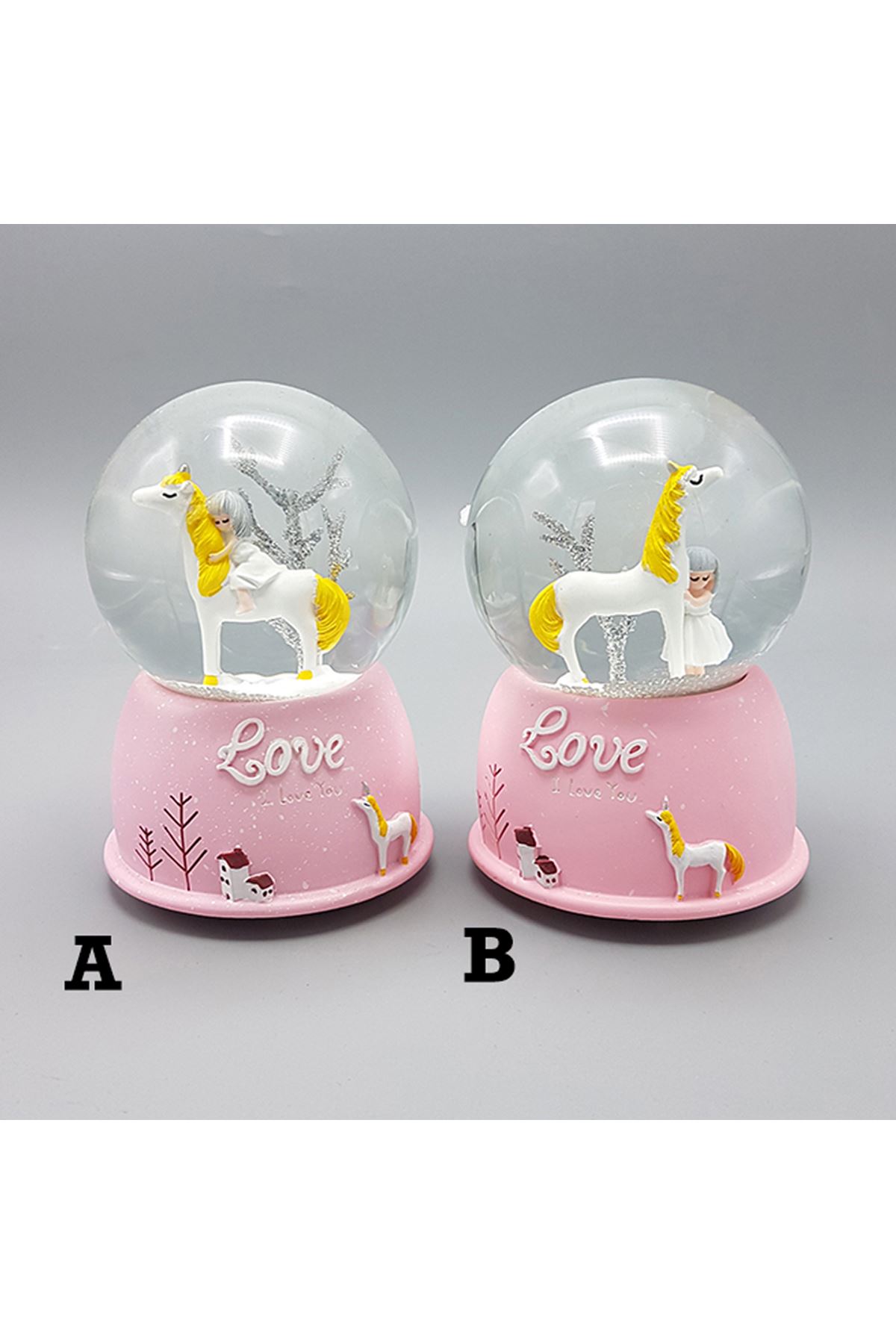 Mini Işıklı Sevimli Atlı Kız Kar Küresi