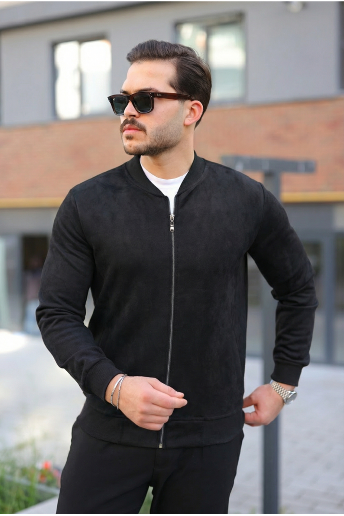 Erkek Scuba Süet Kumaş Bomber Hırka