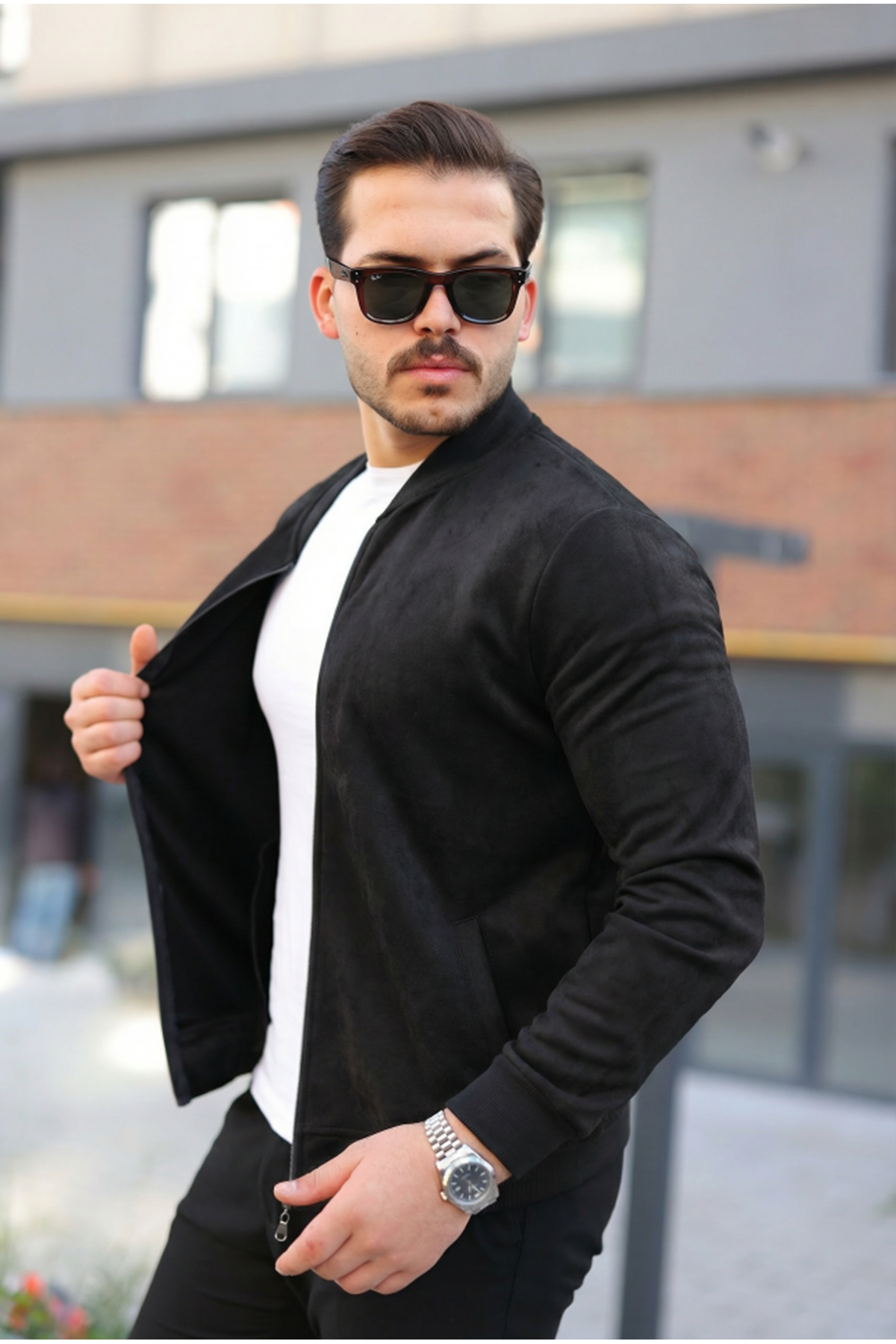 Erkek Scuba Süet Kumaş Bomber Hırka