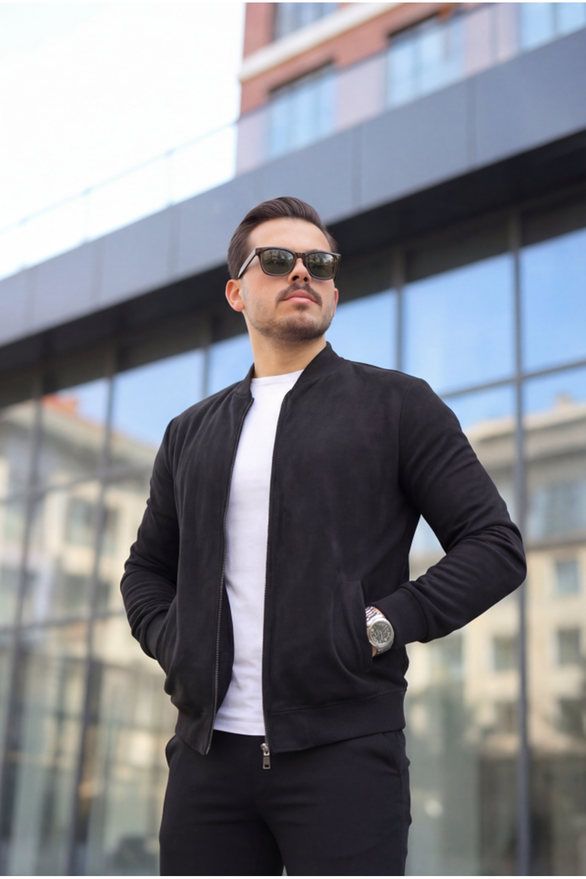 Erkek Scuba Süet Kumaş Bomber Hırka