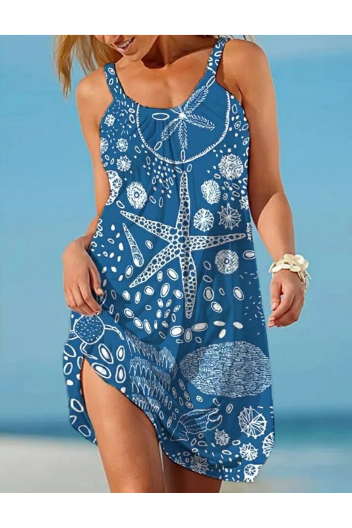 Kadın Askılı Deniz Yıldızı Desenli Süprem Elbise