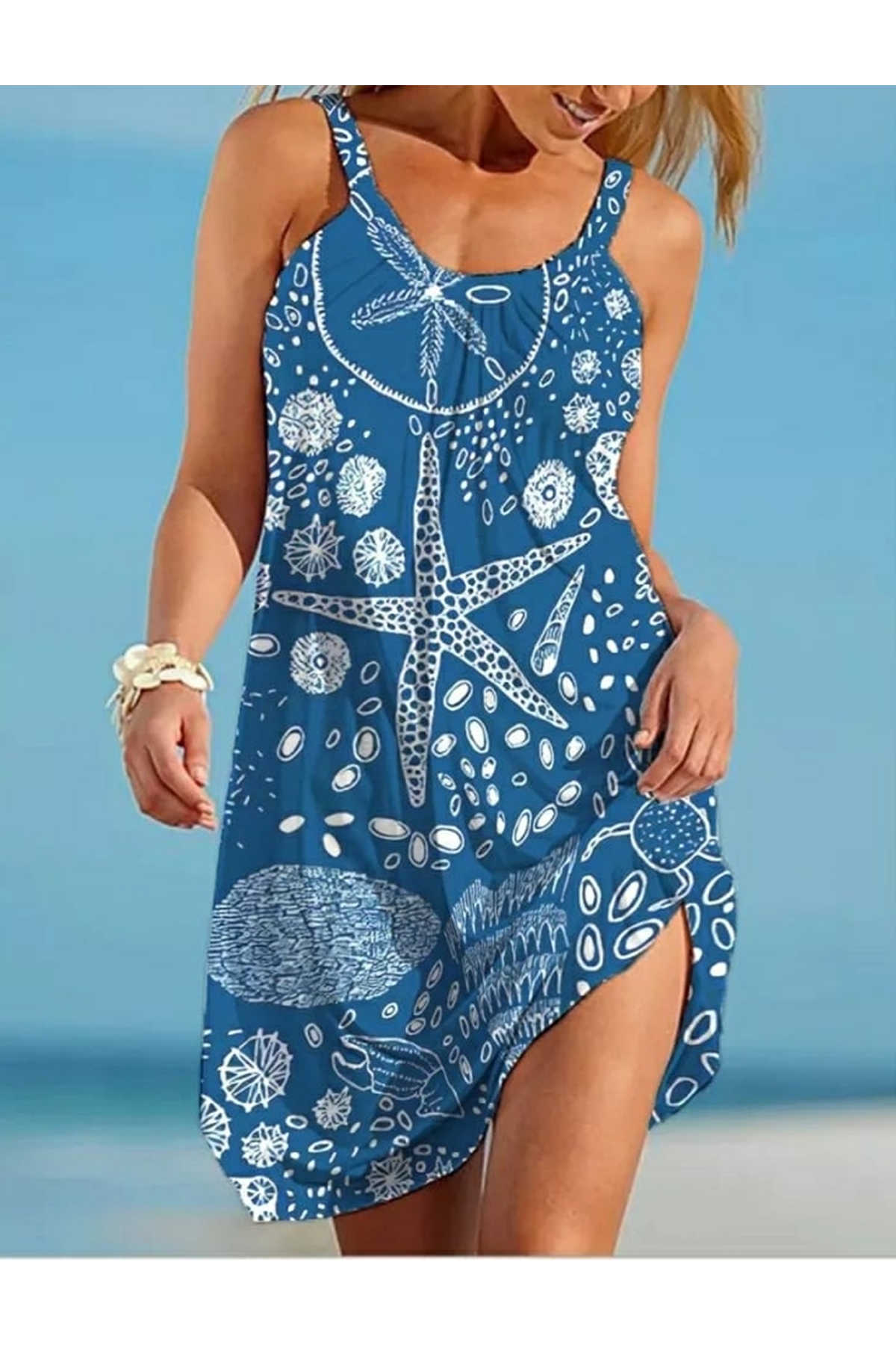 Kadın Askılı Deniz Yıldızı Desenli Süprem Elbise