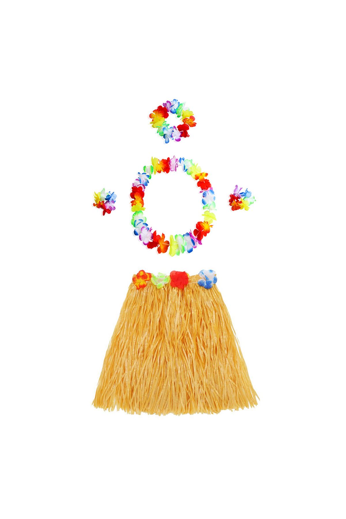 Hawaii Kolye Etek Taç ve Bileklik Seti Turuncu