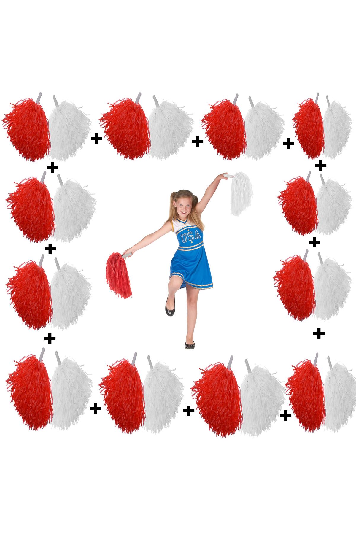 12 Çift Kırmızı-Beyaz Ponpon ( 24 Adet )