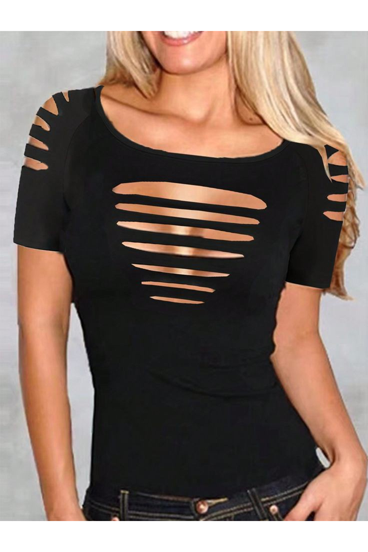 Kadın Kısa Kollu Omuz Ve Göğüs Kesik Detay Viskon Bluz