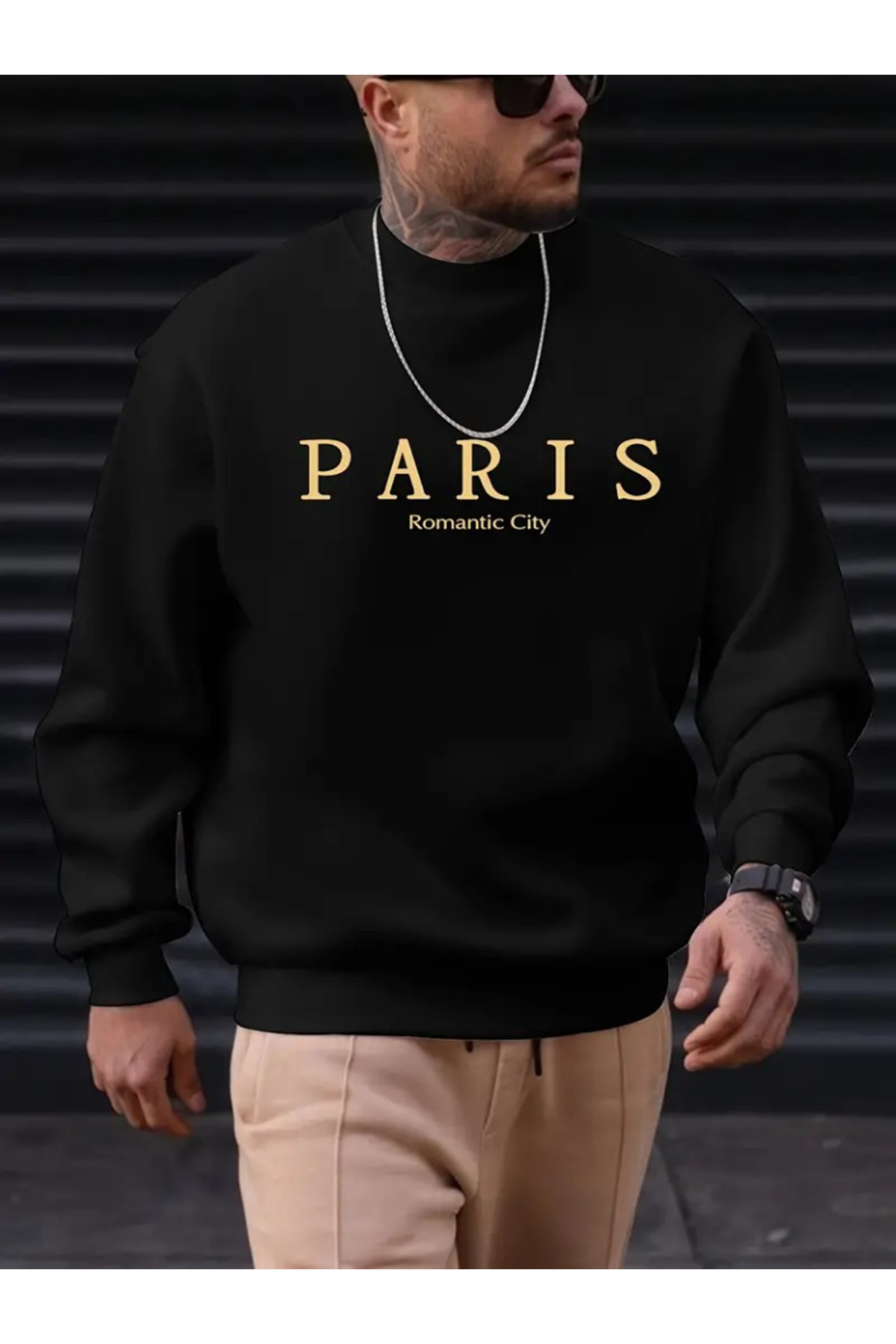 Erkek Uzun Kollu Bisiklet Yaka Paris Yazılı Iki Iplik Sweat