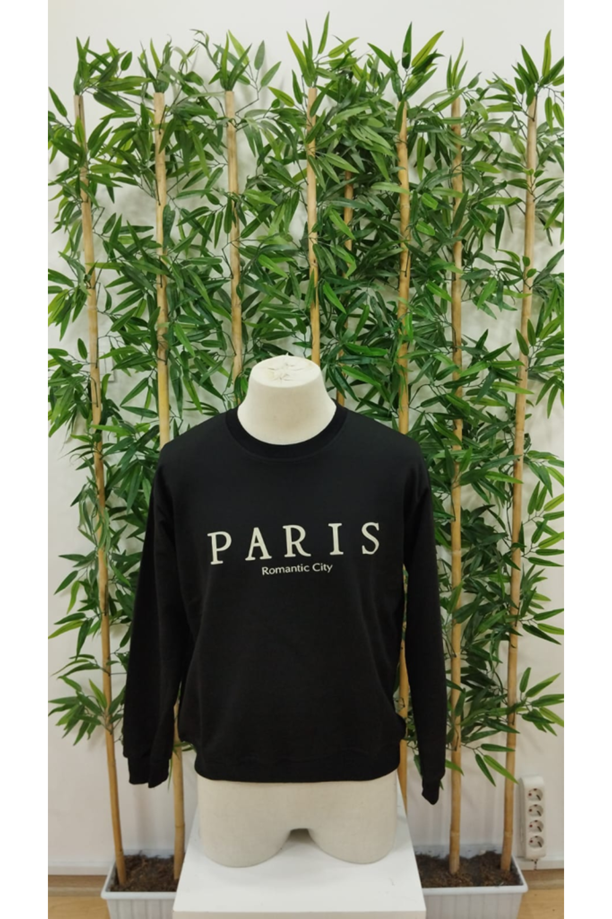 Erkek Uzun Kollu Bisiklet Yaka Paris Yazılı Iki Iplik Sweat