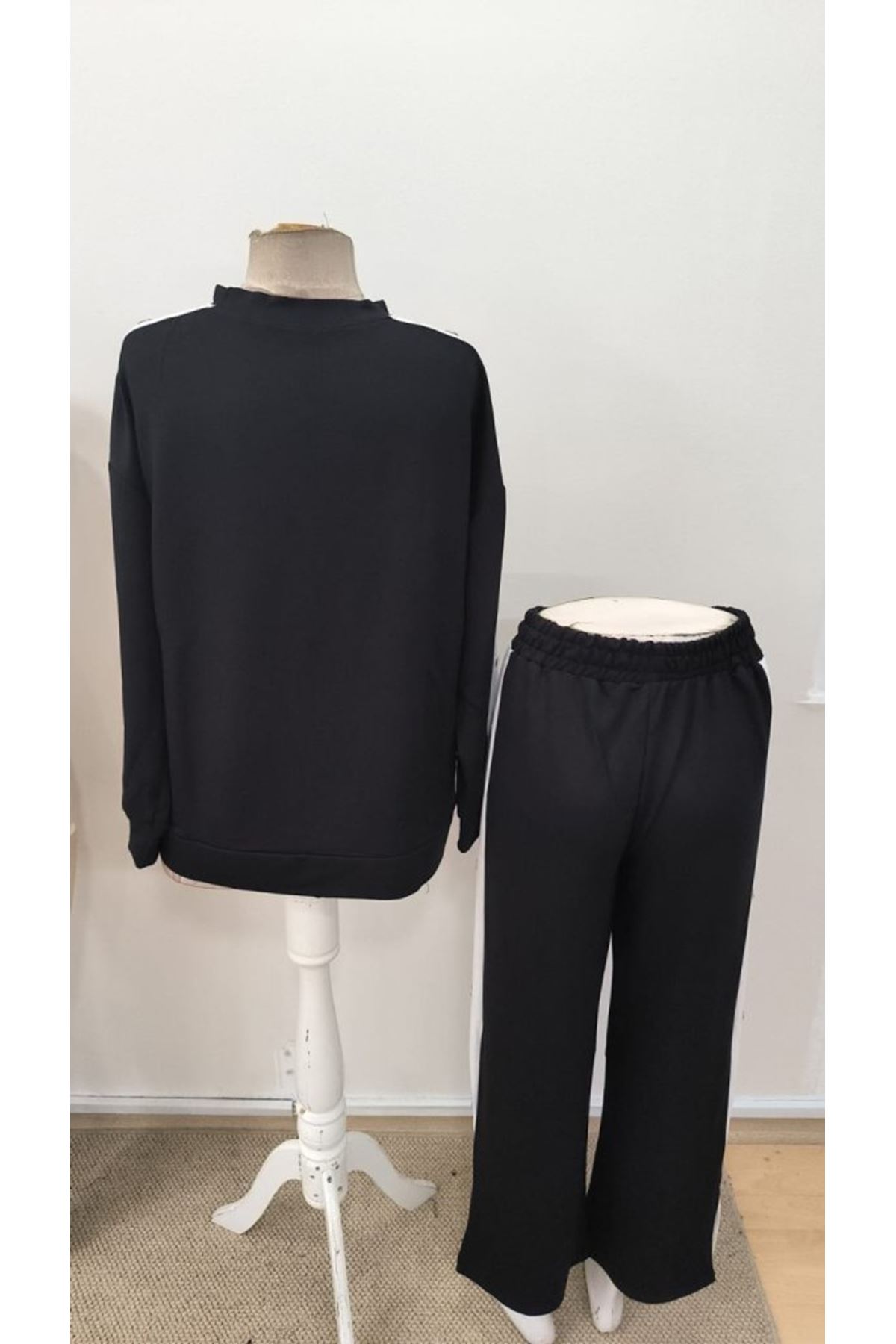 Kadın Uzun Kollu Bisiklet Yakalı Düğmeli Viskon Iki Iplik Bluz Ve Pantolon Ikili Takım