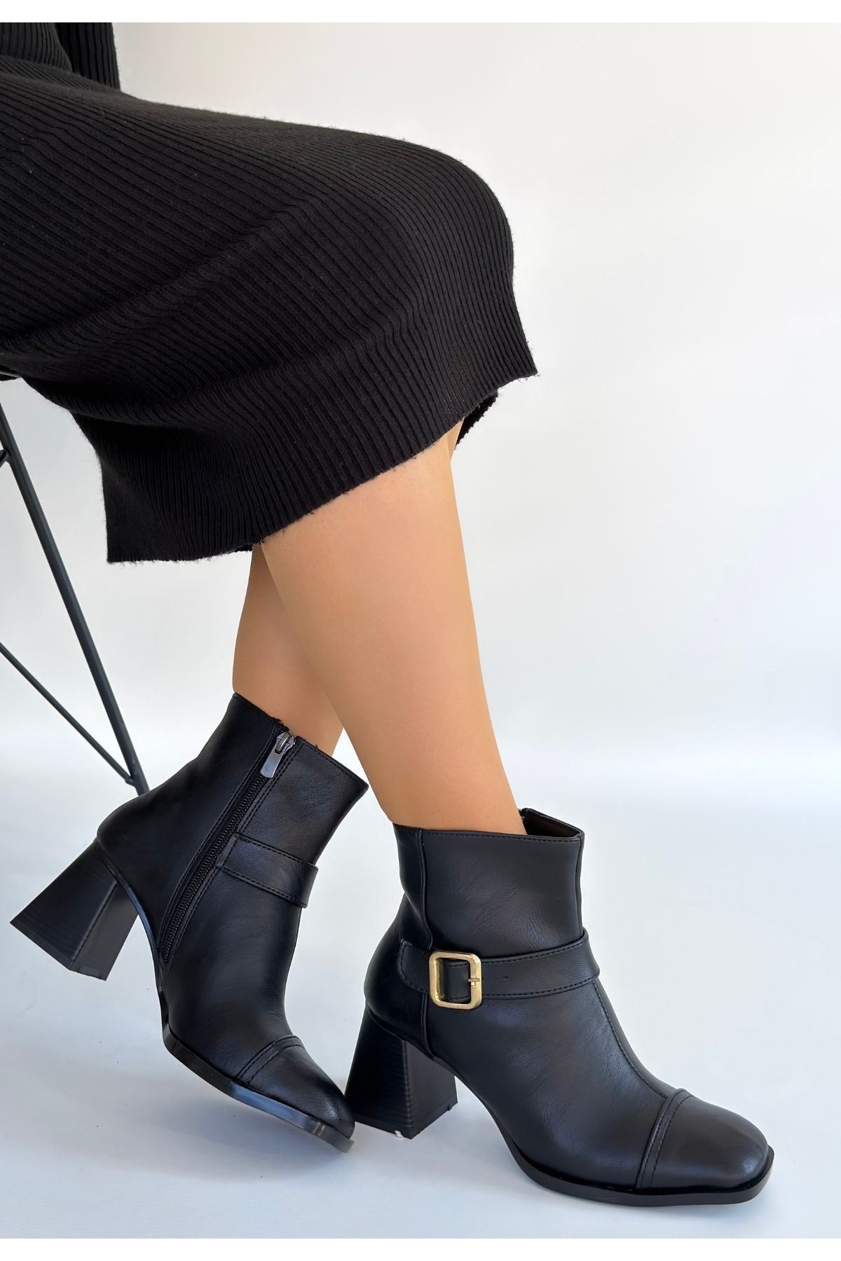 Mejjo Siyah Cilt Topuklu Bot