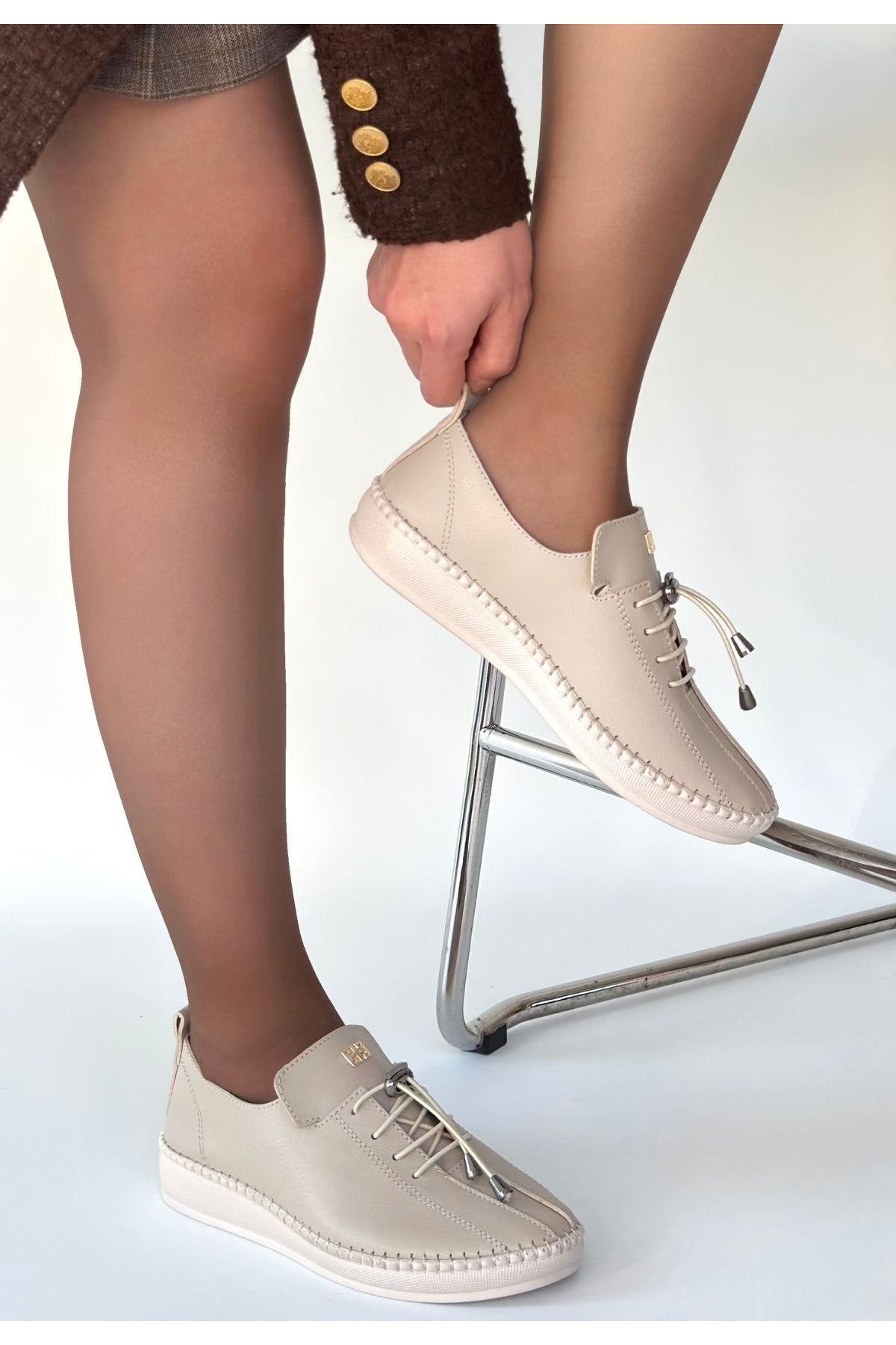 Warte Bej Cilt Bağcıklı Spor Ayakkabı