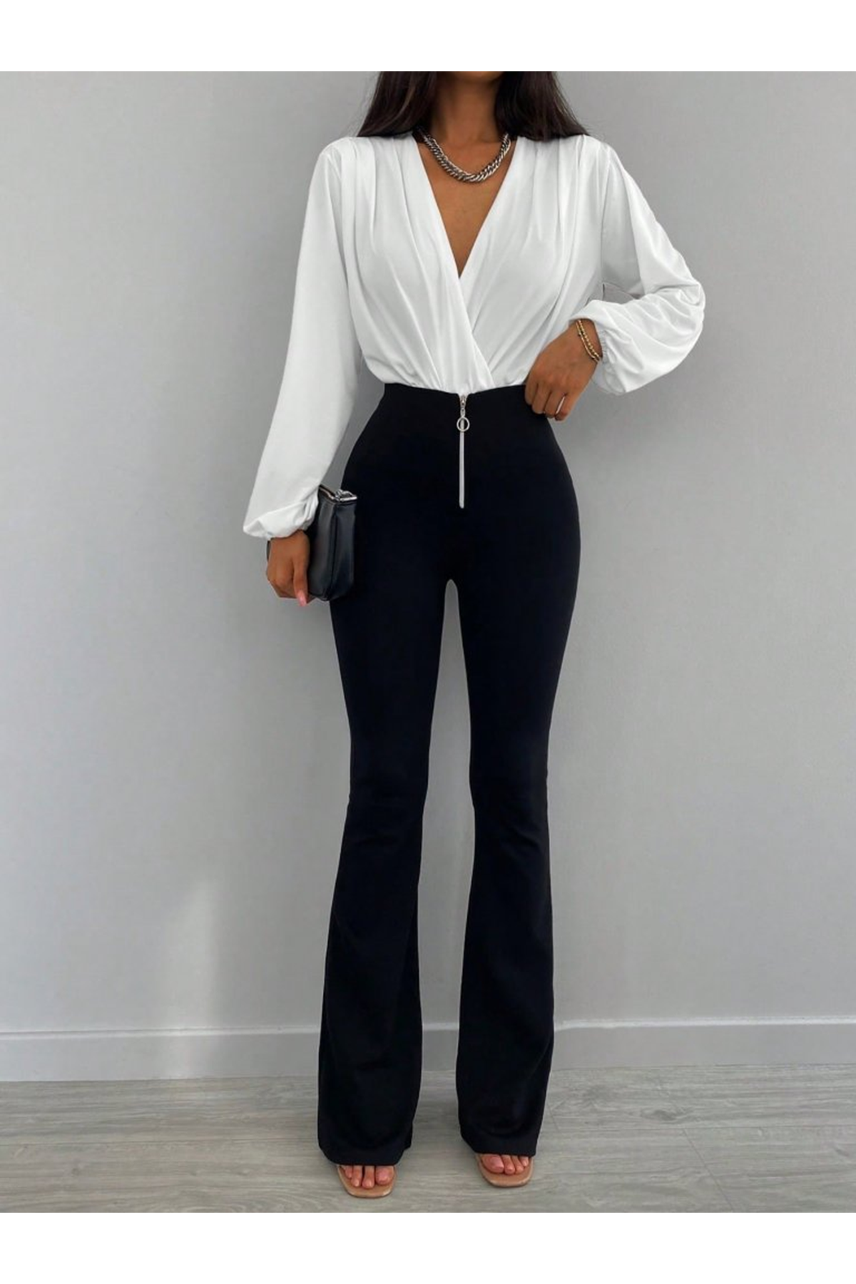 Kadın Beyaz Kruvaze Yaka Sandy Bluz