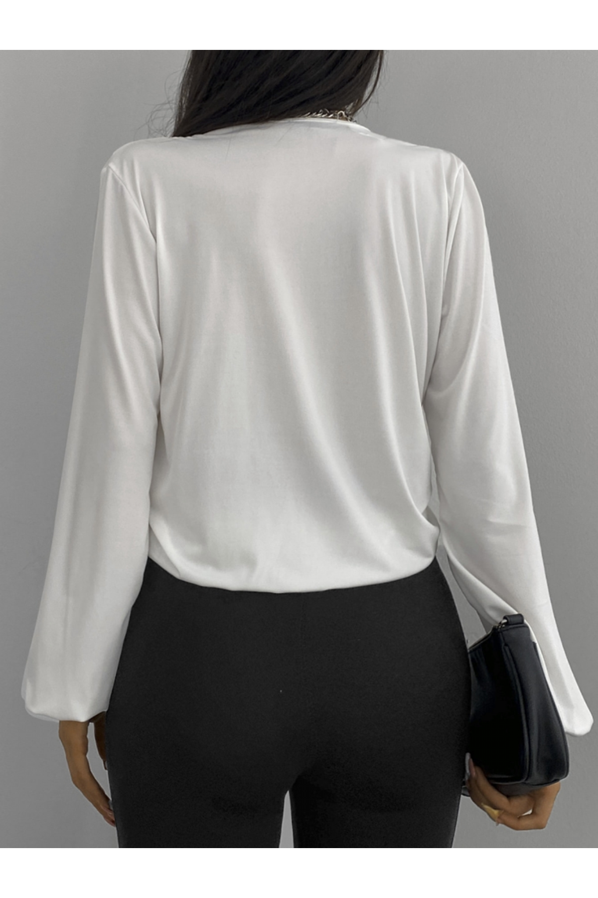 Kadın Beyaz Kruvaze Yaka Sandy Bluz