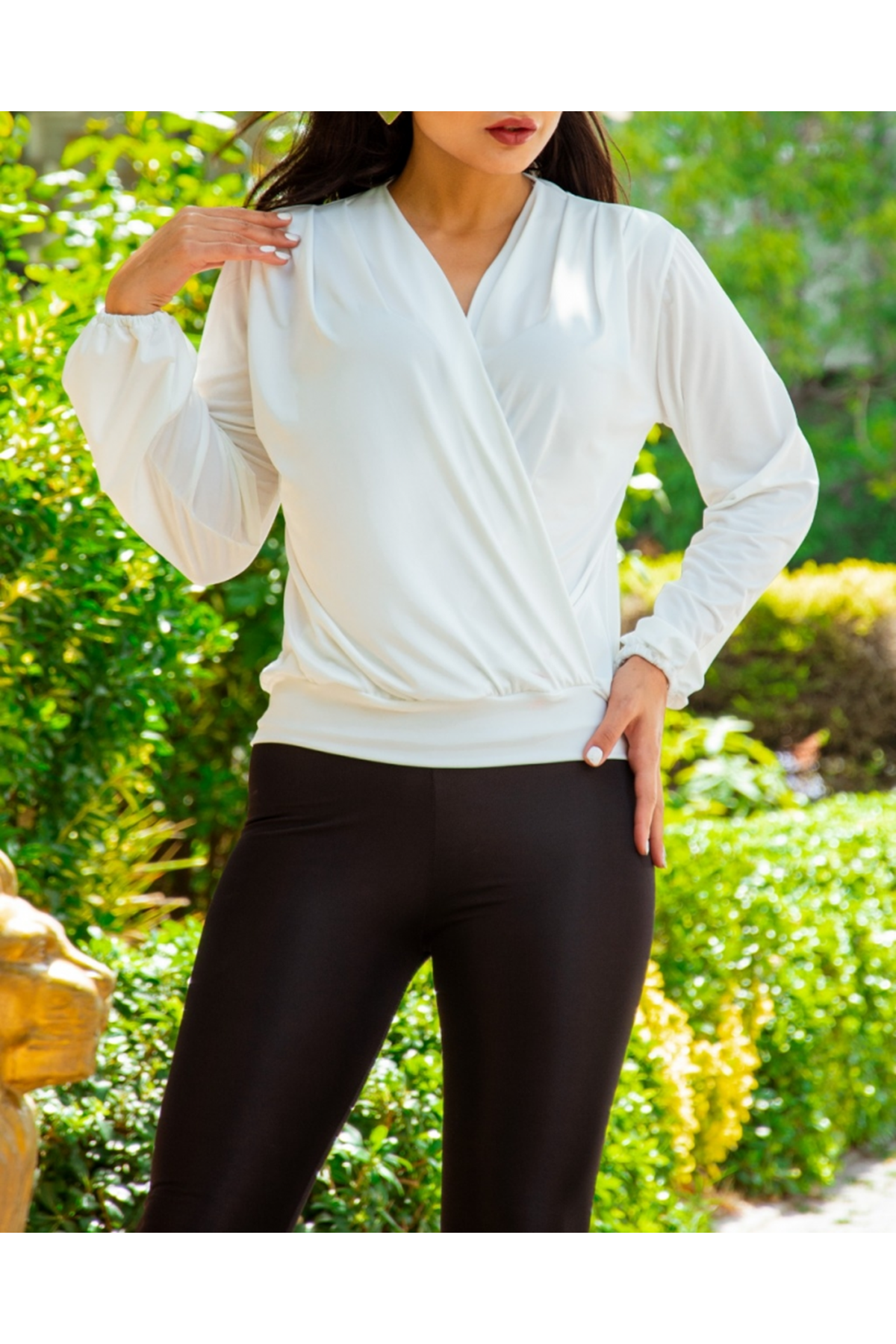 Kadın Beyaz Kruvaze Yaka Sandy Bluz