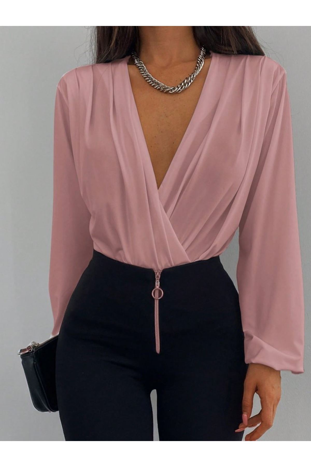 Kadın Uzun Kollu Kruvaze Yaka Sandy Bluz