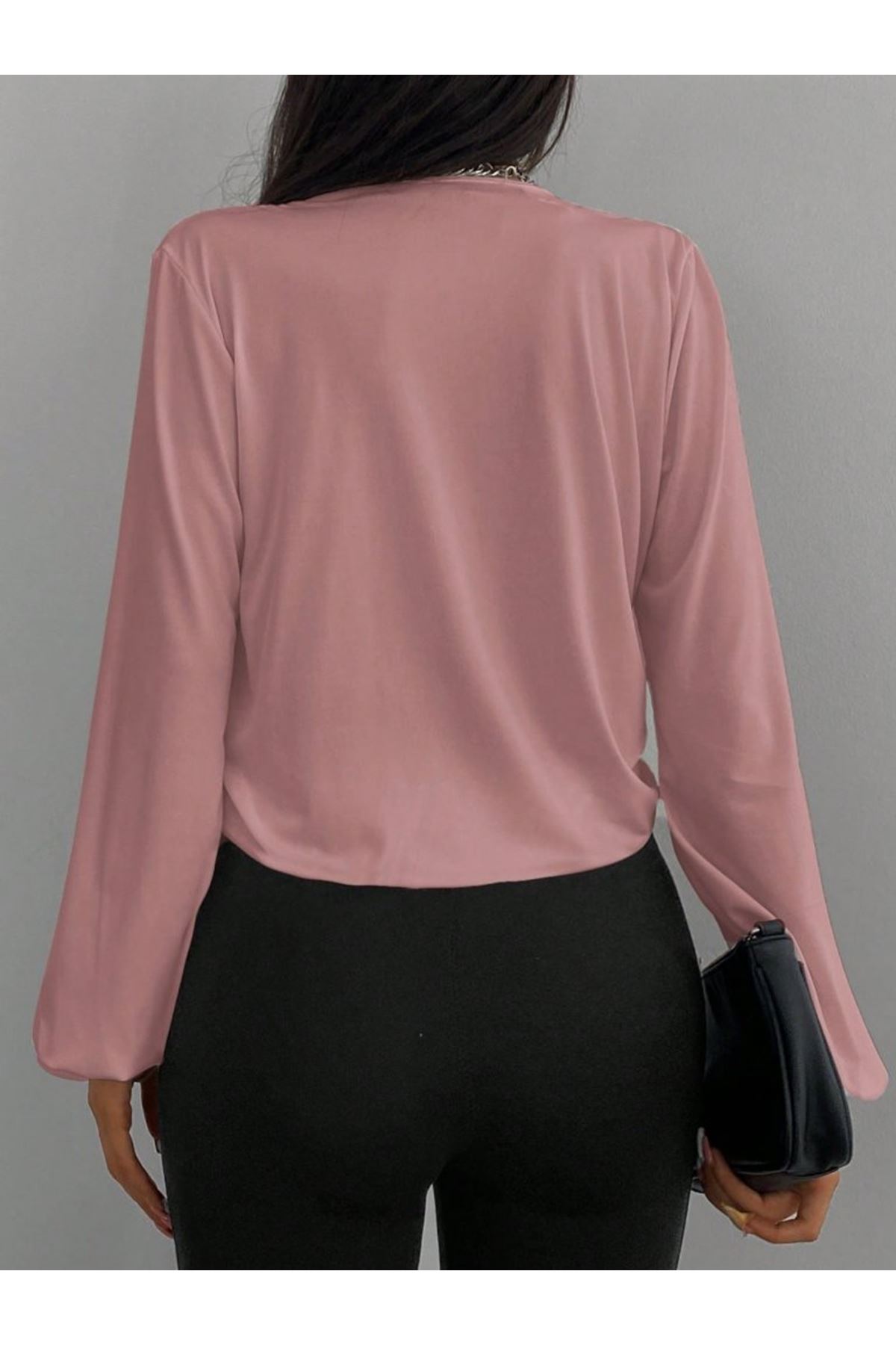 Kadın Uzun Kollu Kruvaze Yaka Sandy Bluz