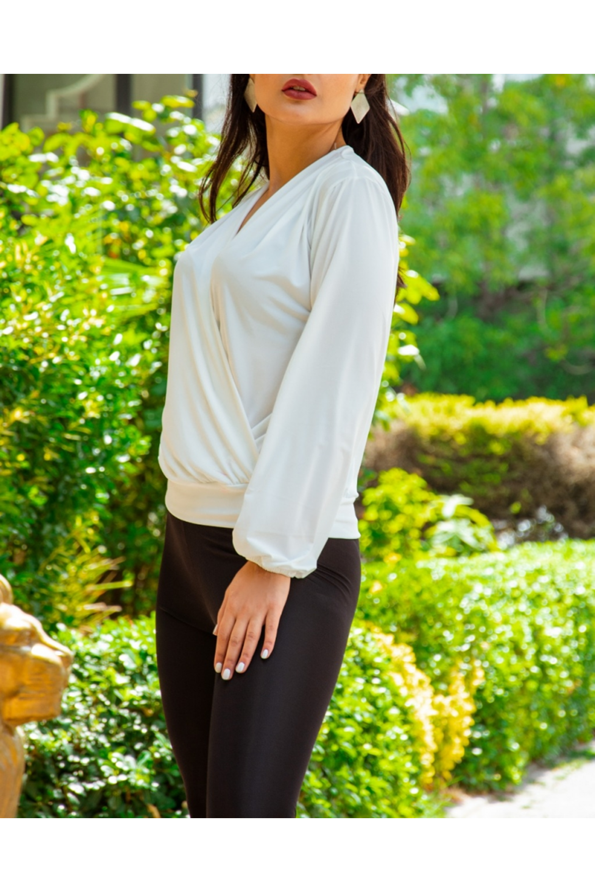 Kadın Beyaz Kruvaze Yaka Sandy Bluz