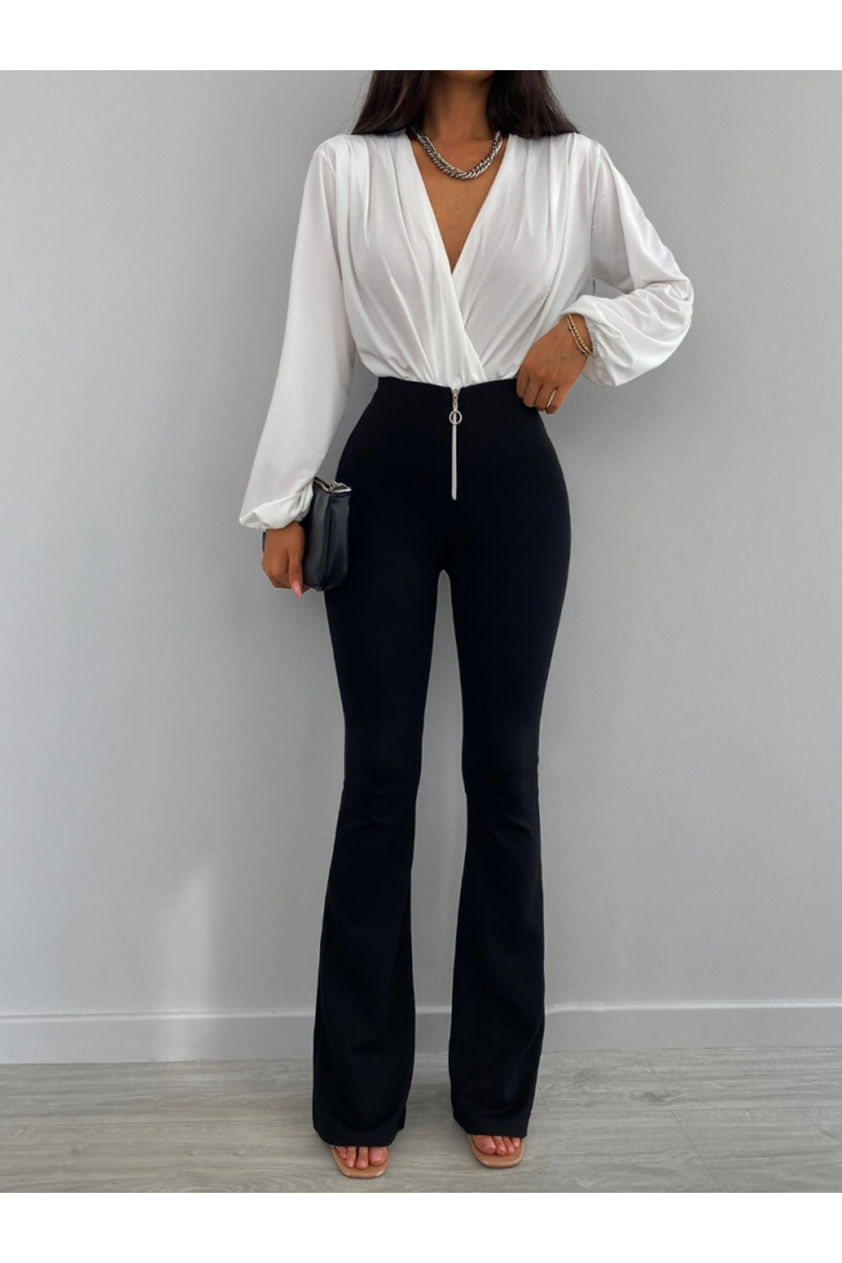 Kadın Beyaz Kruvaze Yaka Sandy Bluz