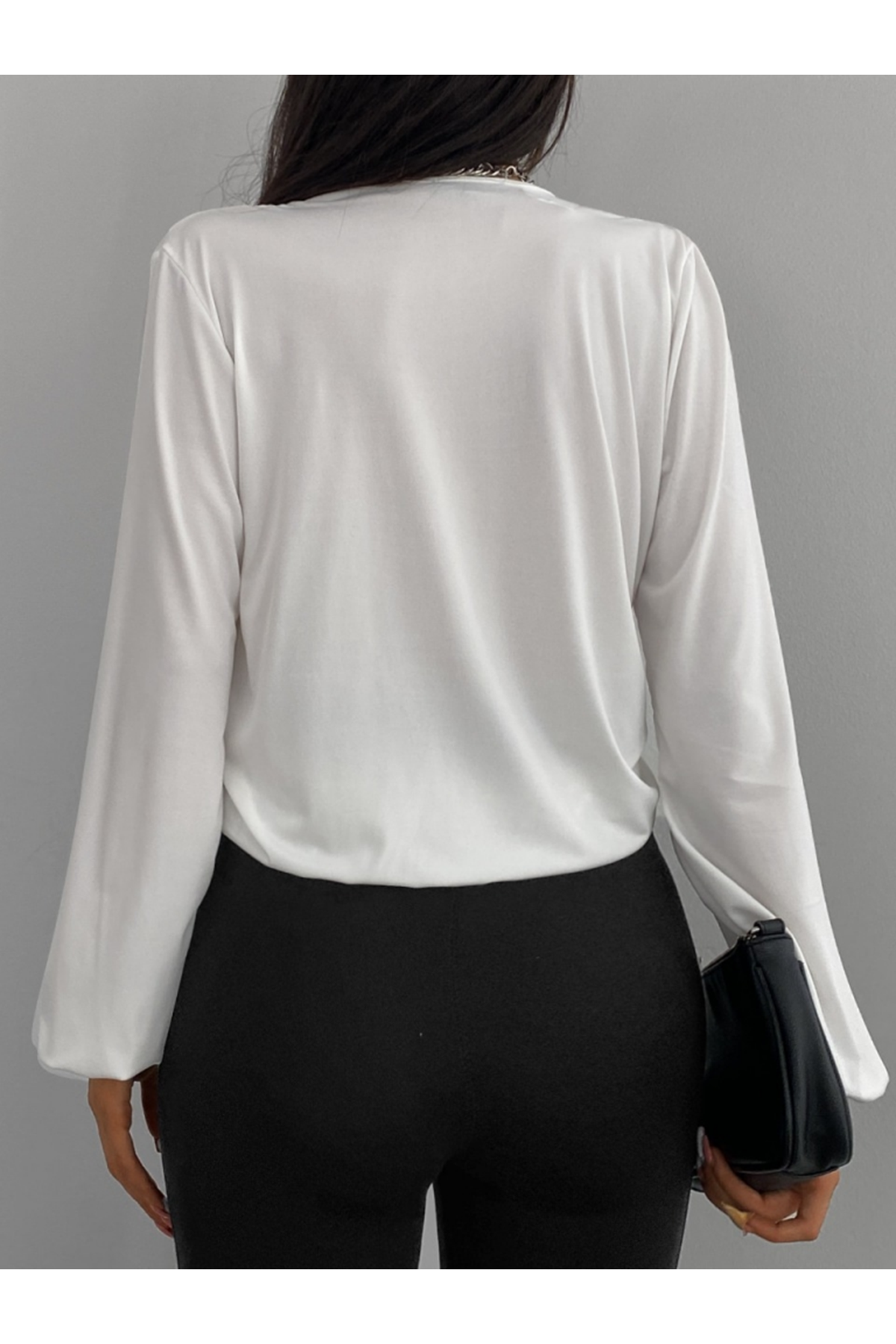 Kadın Beyaz Kruvaze Yaka Sandy Bluz
