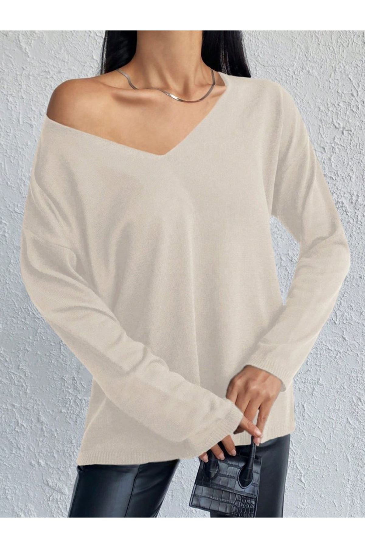 Kadın Uzun Kollu V Yaka Triko Bluz
