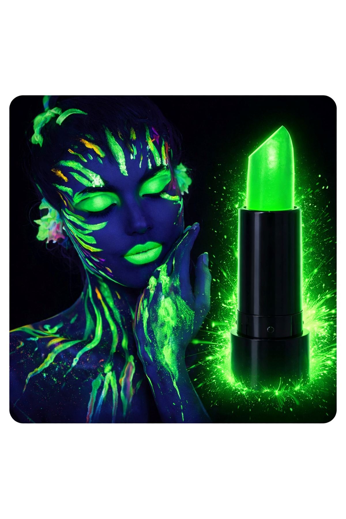UV Neon Yeşil Ruj – Karanlıkta Parlayan Makyaj Boyası