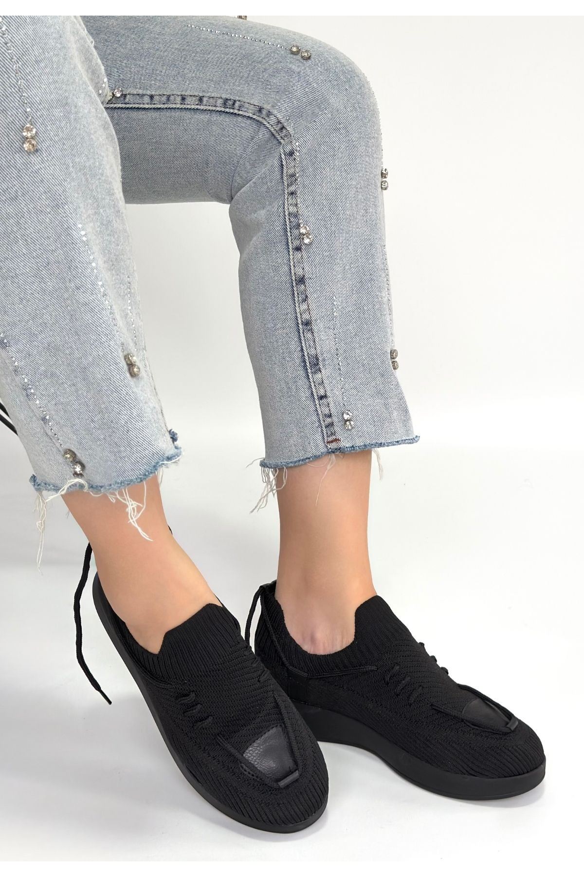 Renji Siyah Triko Bağcıklı Spor Ayakkabı