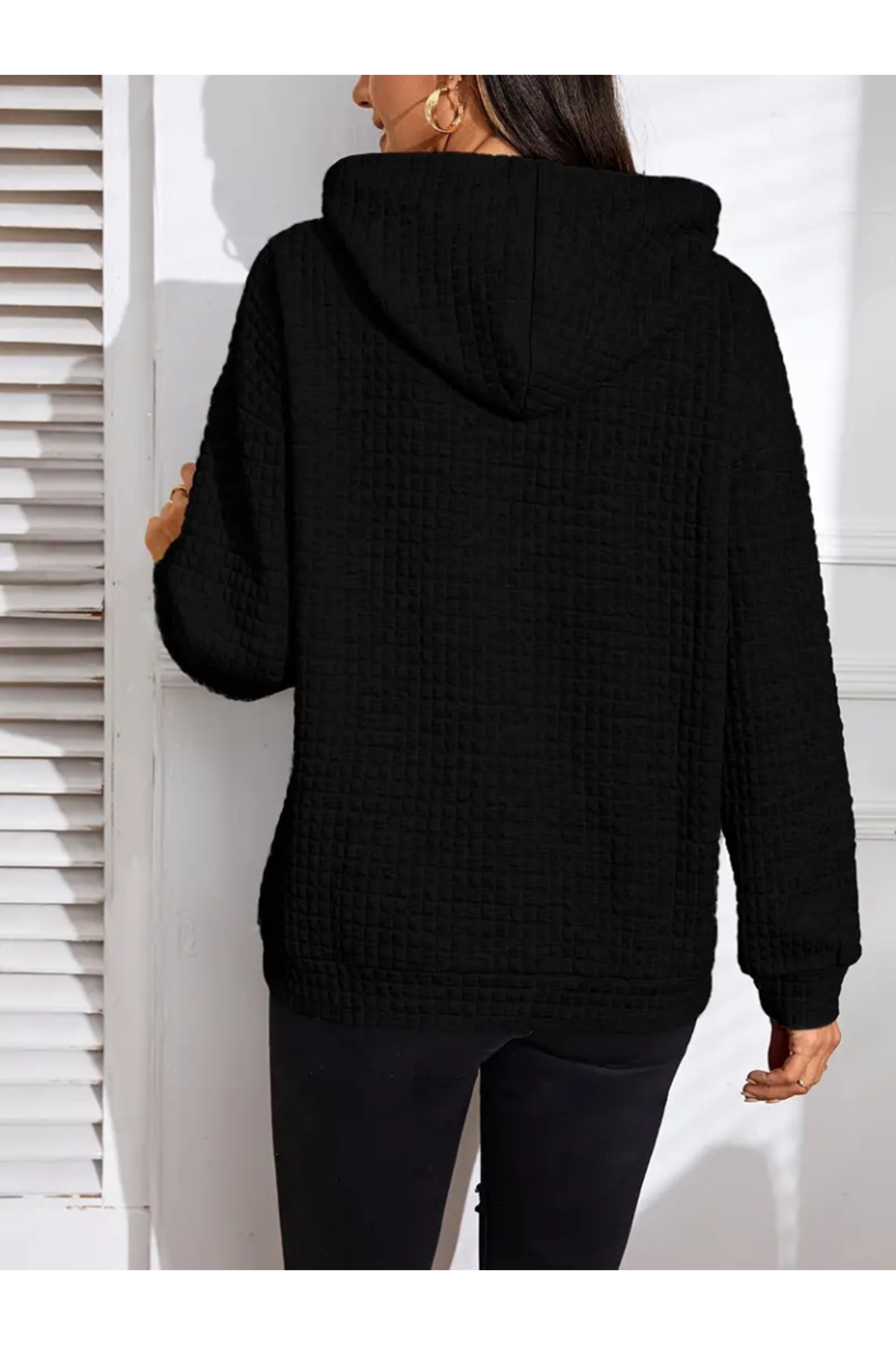 Kadın Uzun Kollu Kapşonlu Bağcıklı Cepli Capitone Sweatshirt