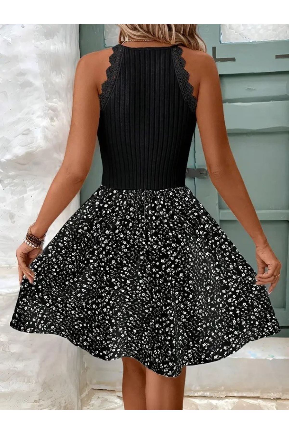 Kadın Omuzlardan Açık Reglan Kol Detaylı üst Fırfırlı Kaşkorse Alt Süprem Elbise