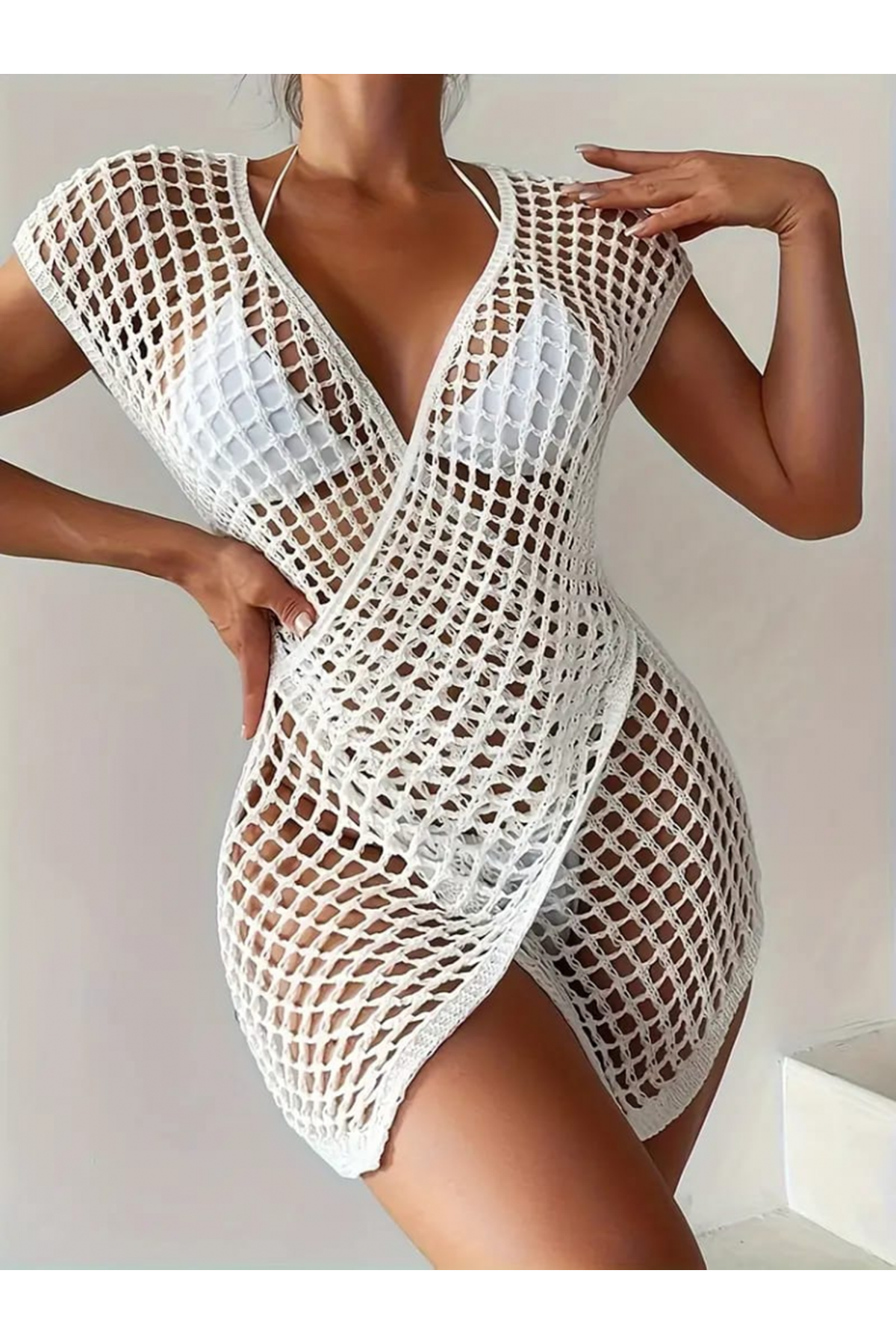 Kadın Kruvaze Detay Ajurlu Triko Pareo