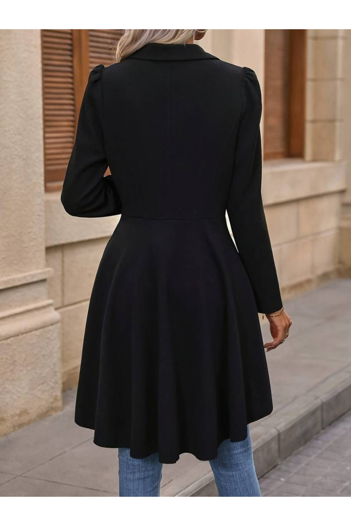 Kadın Uzun Kollu Yakalı önden Düğmeli Uzun Atlas Blazer Ceket