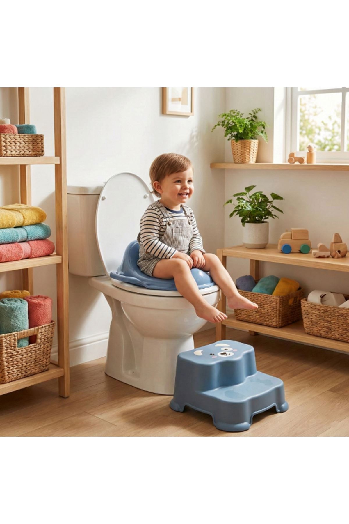 Mavi Kulplu Çocuk Klozet Adaptörü