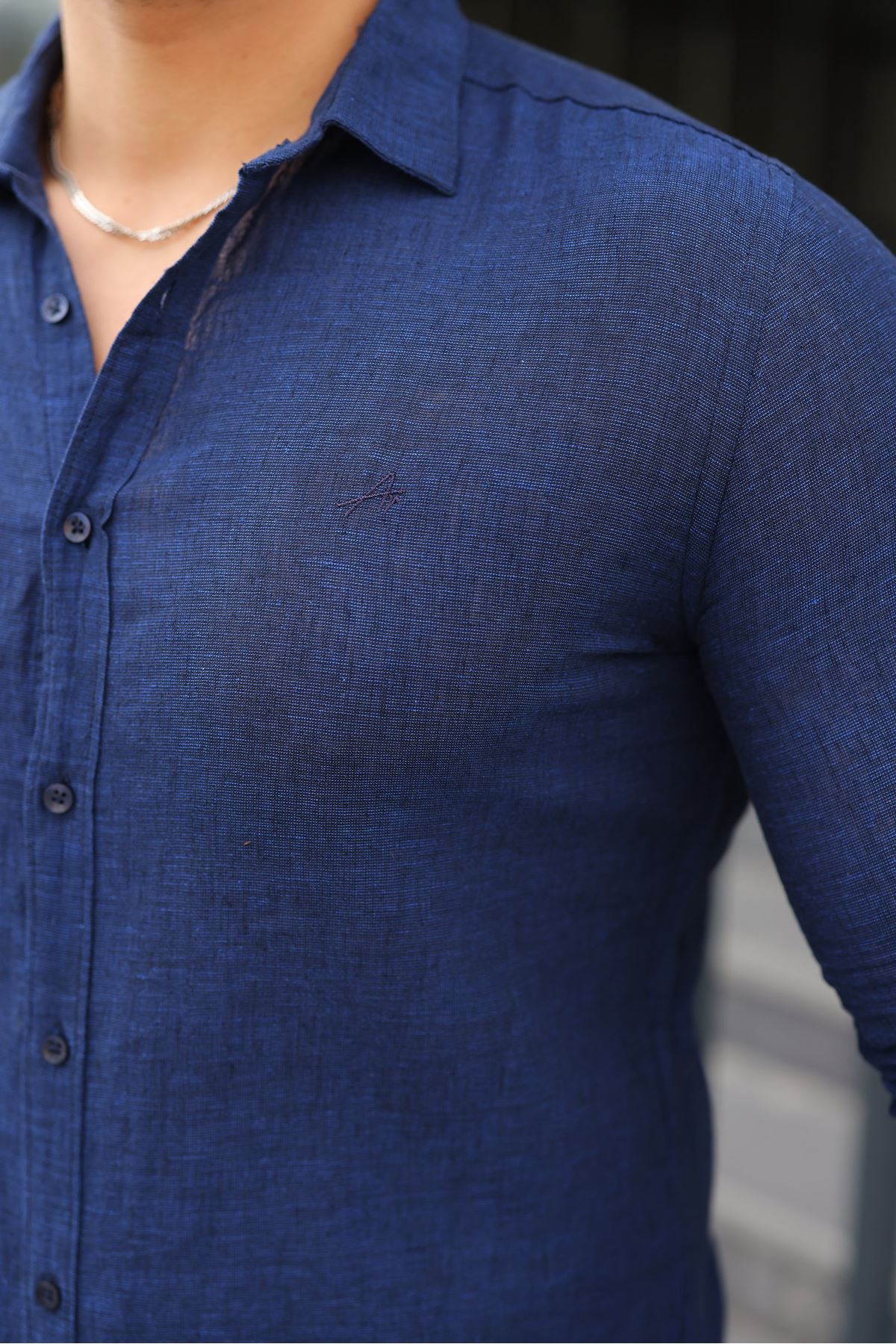 Erkek Uzun Kollu Keten Gömlek