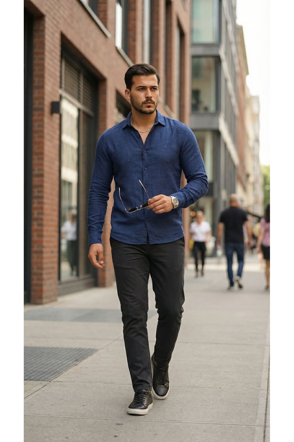 Erkek Uzun Kollu Keten Gömlek