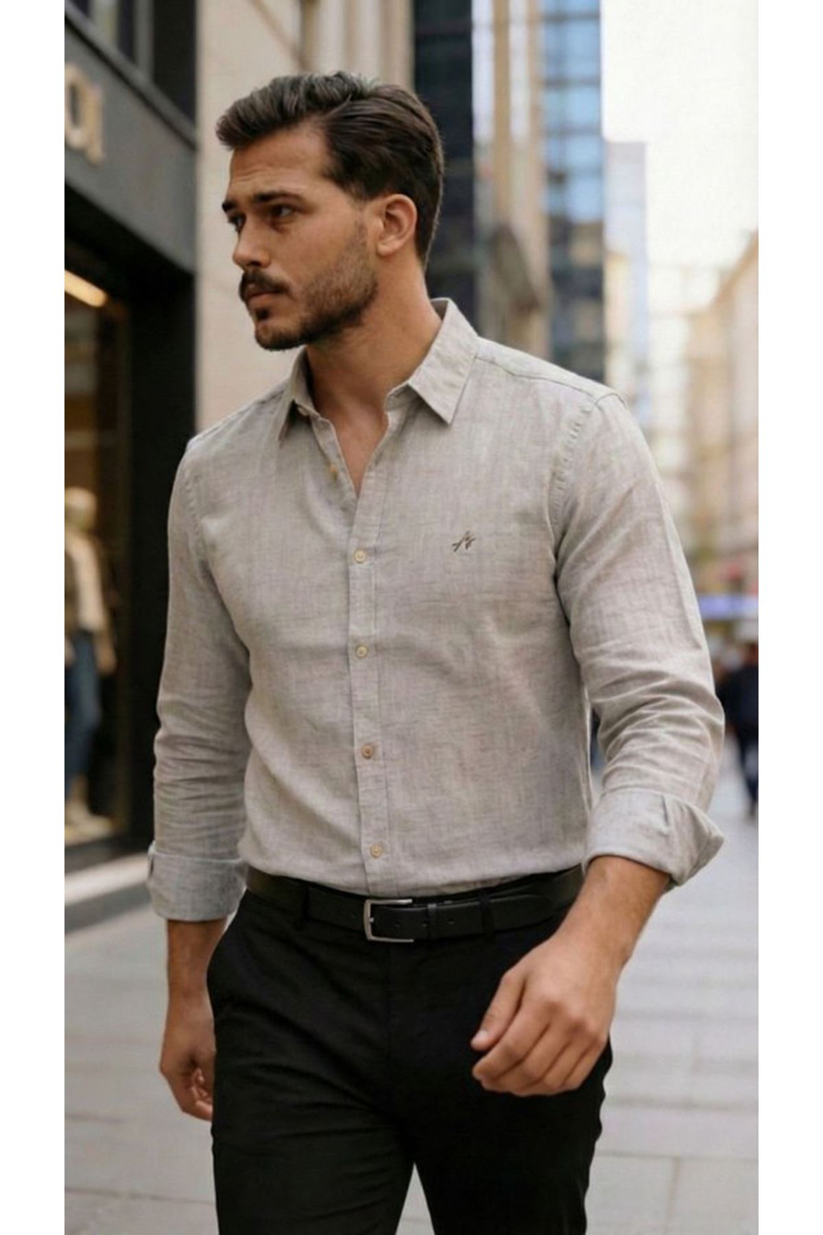 Erkek Uzun Kollu Keten Gömlek