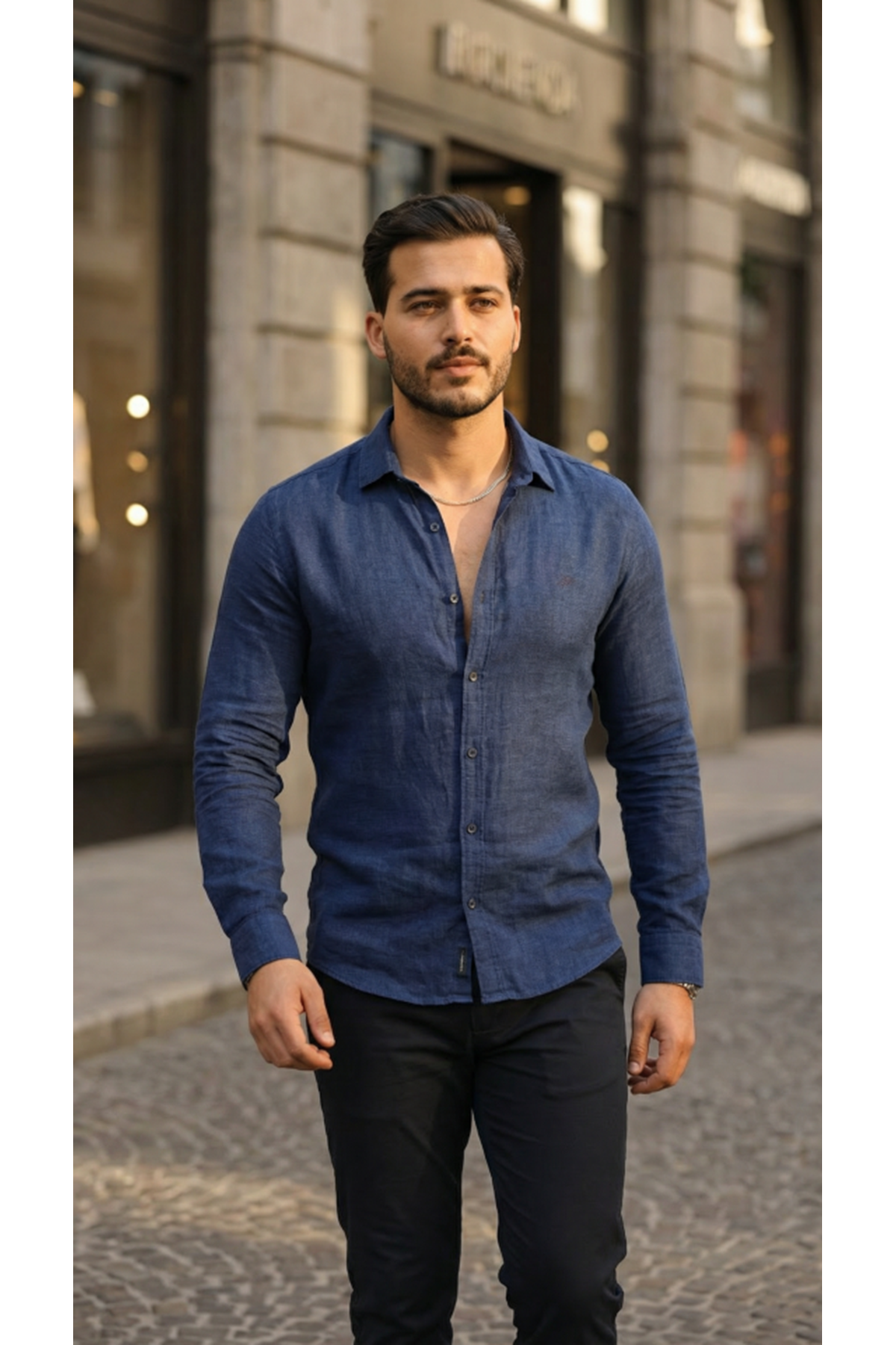 Erkek Uzun Kollu Keten Gömlek