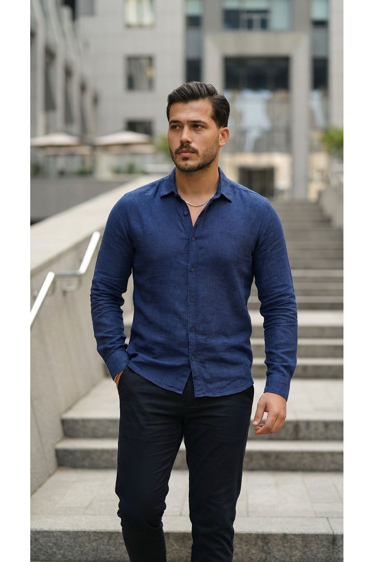 Erkek Uzun Kollu Keten Gömlek