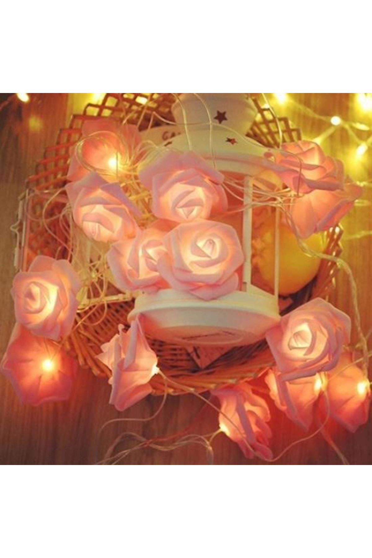 Yapay Gül Tasarımlı Dekoratif Led Işık Pilli (20 Gül)