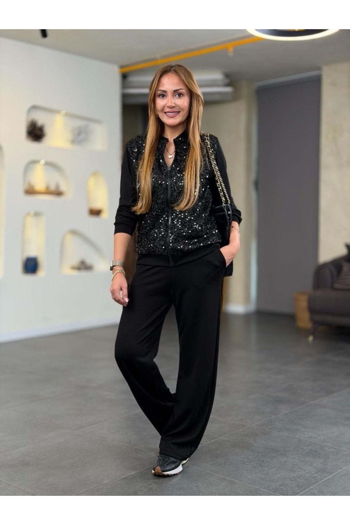 Kadın Uzun Kollu Pul Payet Ve Fermuar Detay Ikili Takım