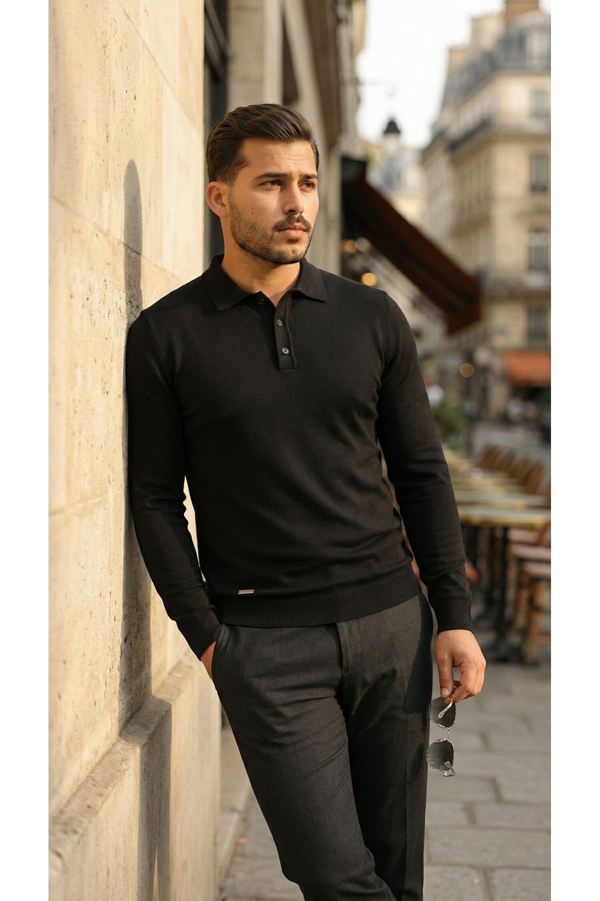 Erkek Düğme Yakalı Triko