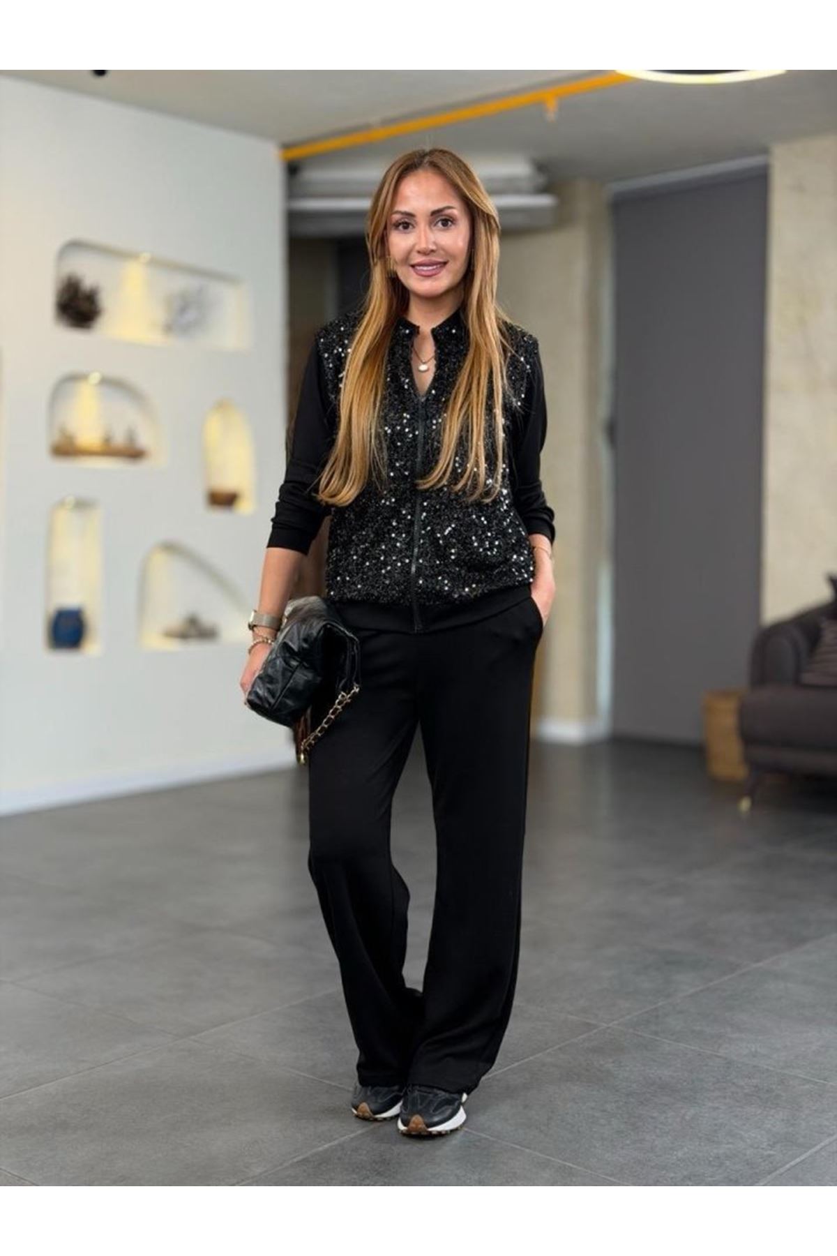 Kadın Uzun Kollu Pul Payet Ve Fermuar Detay Ikili Takım