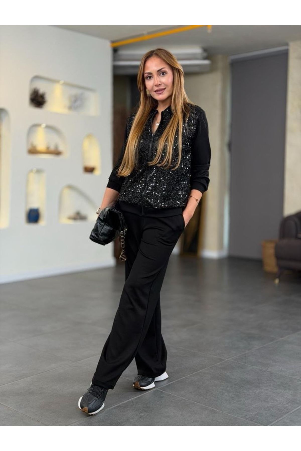 Kadın Uzun Kollu Pul Payet Ve Fermuar Detay Ikili Takım