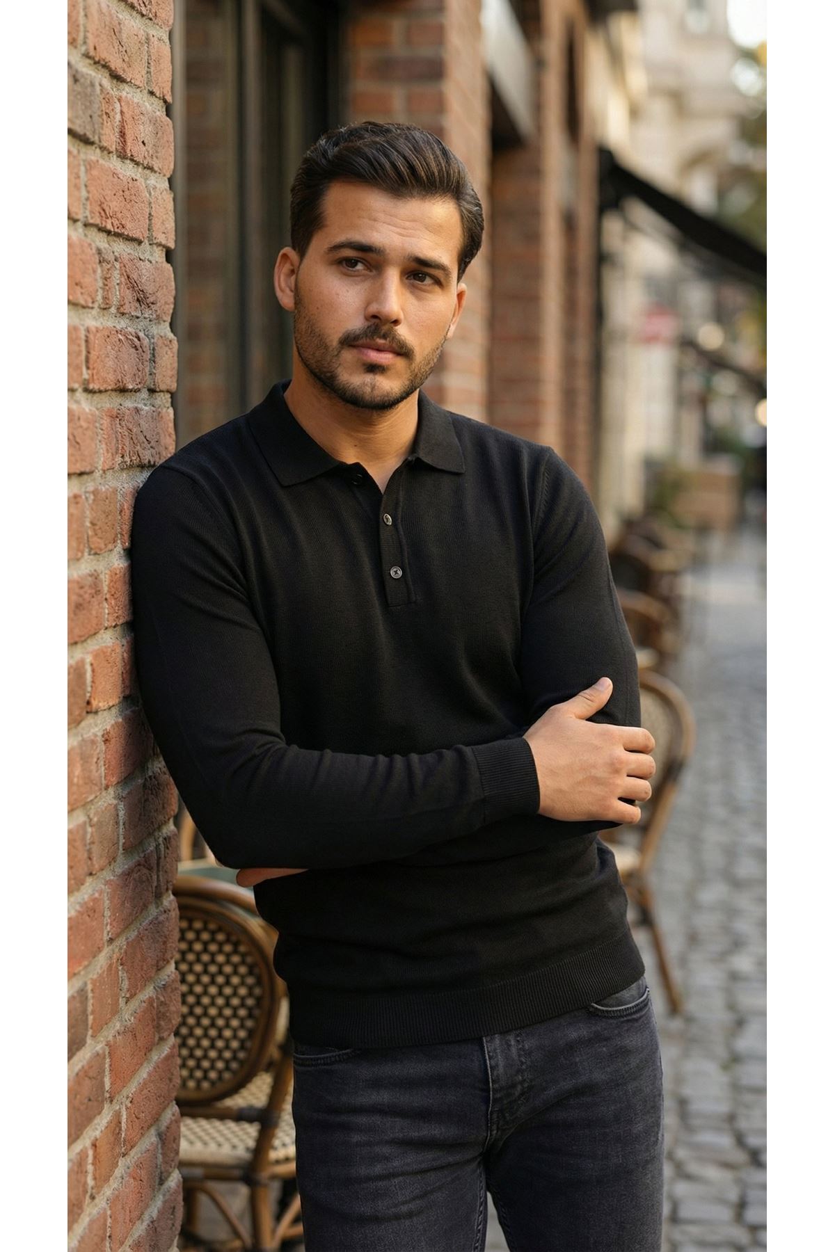 Erkek Düğme Yakalı Triko