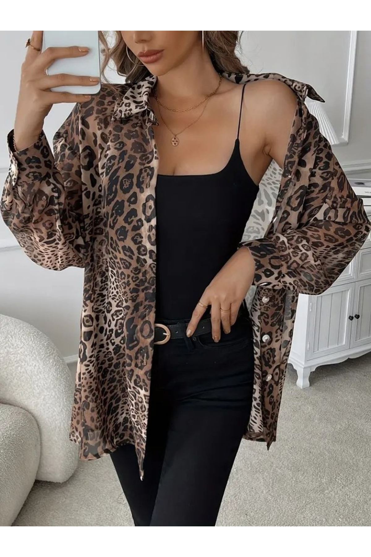 Kadın Uzun Kollu Yakalı önden Düğmeli şifon Gömlek