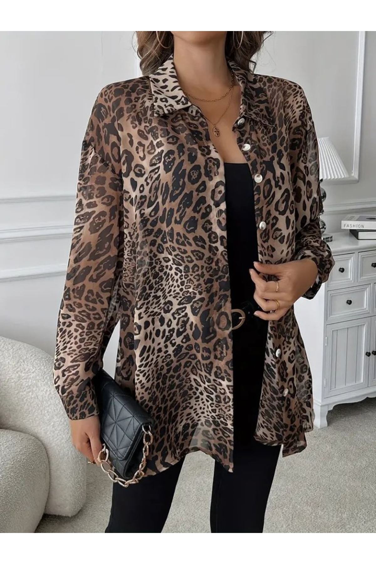 Kadın Uzun Kollu Yakalı önden Düğmeli şifon Gömlek