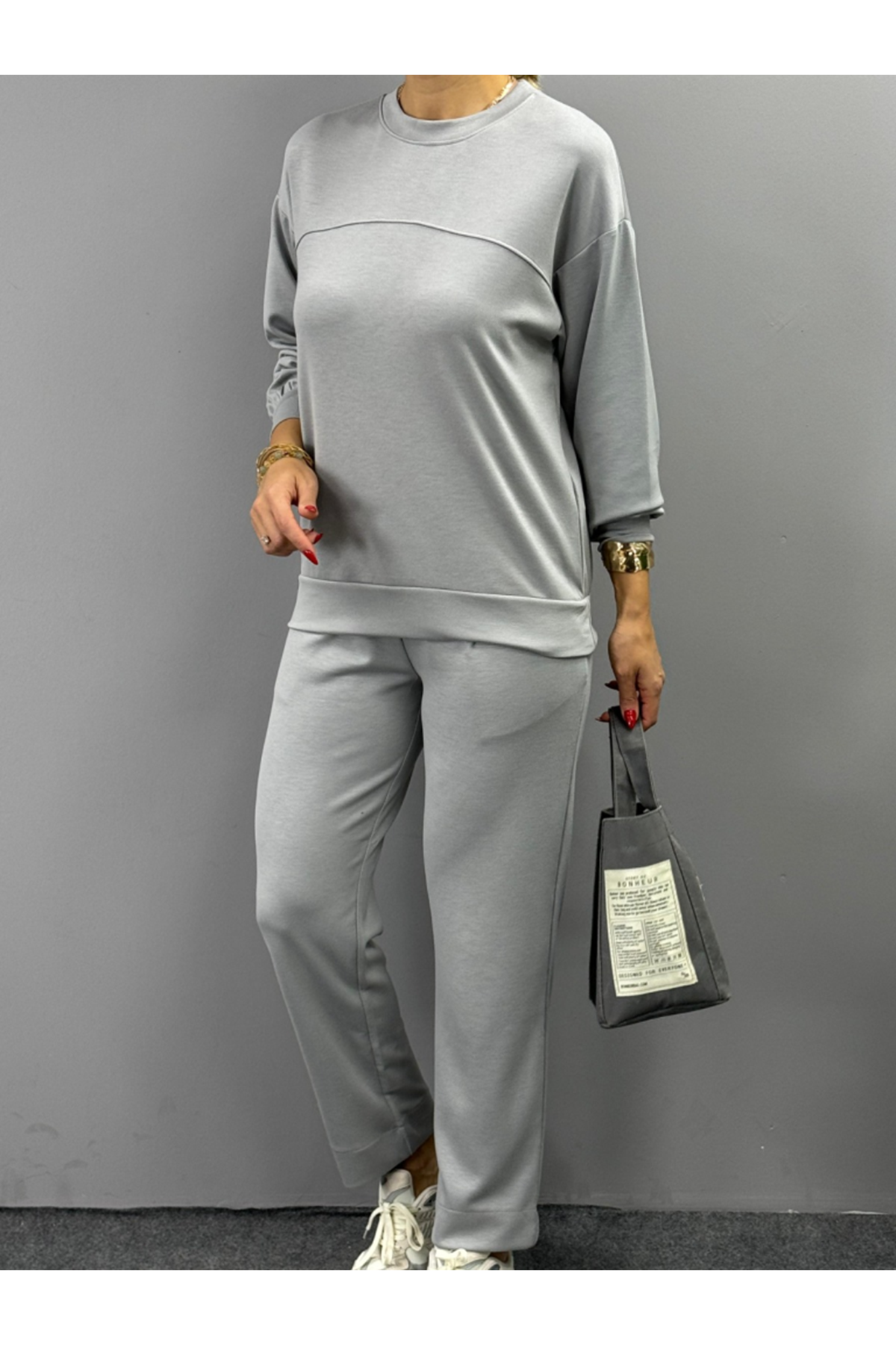 Kadın Uzun Kollu Bisiklet Yaka Viskon Iki Iplik Bluz Ve Pantolon Ikili Takım