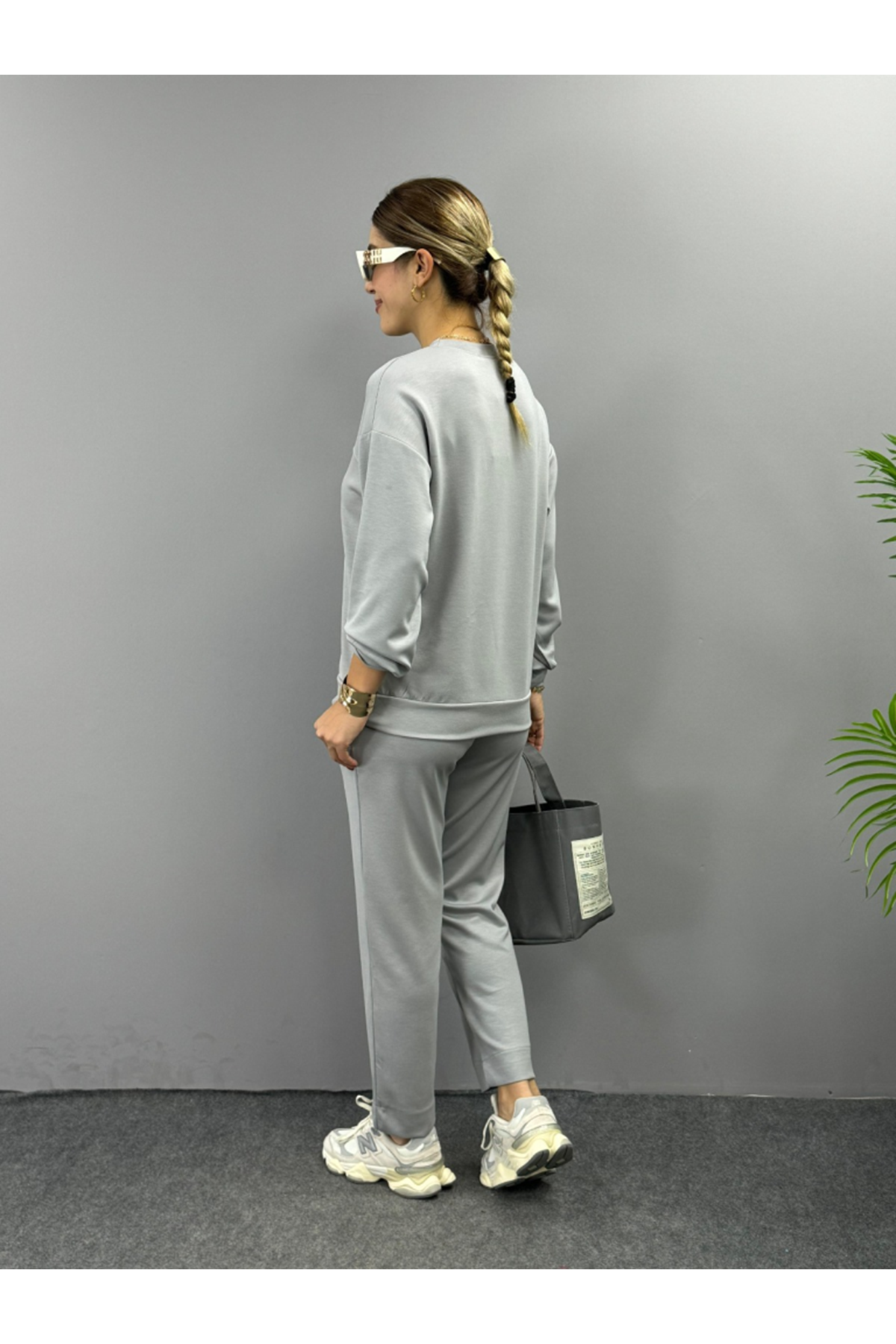 Kadın Uzun Kollu Bisiklet Yaka Viskon Iki Iplik Bluz Ve Pantolon Ikili Takım