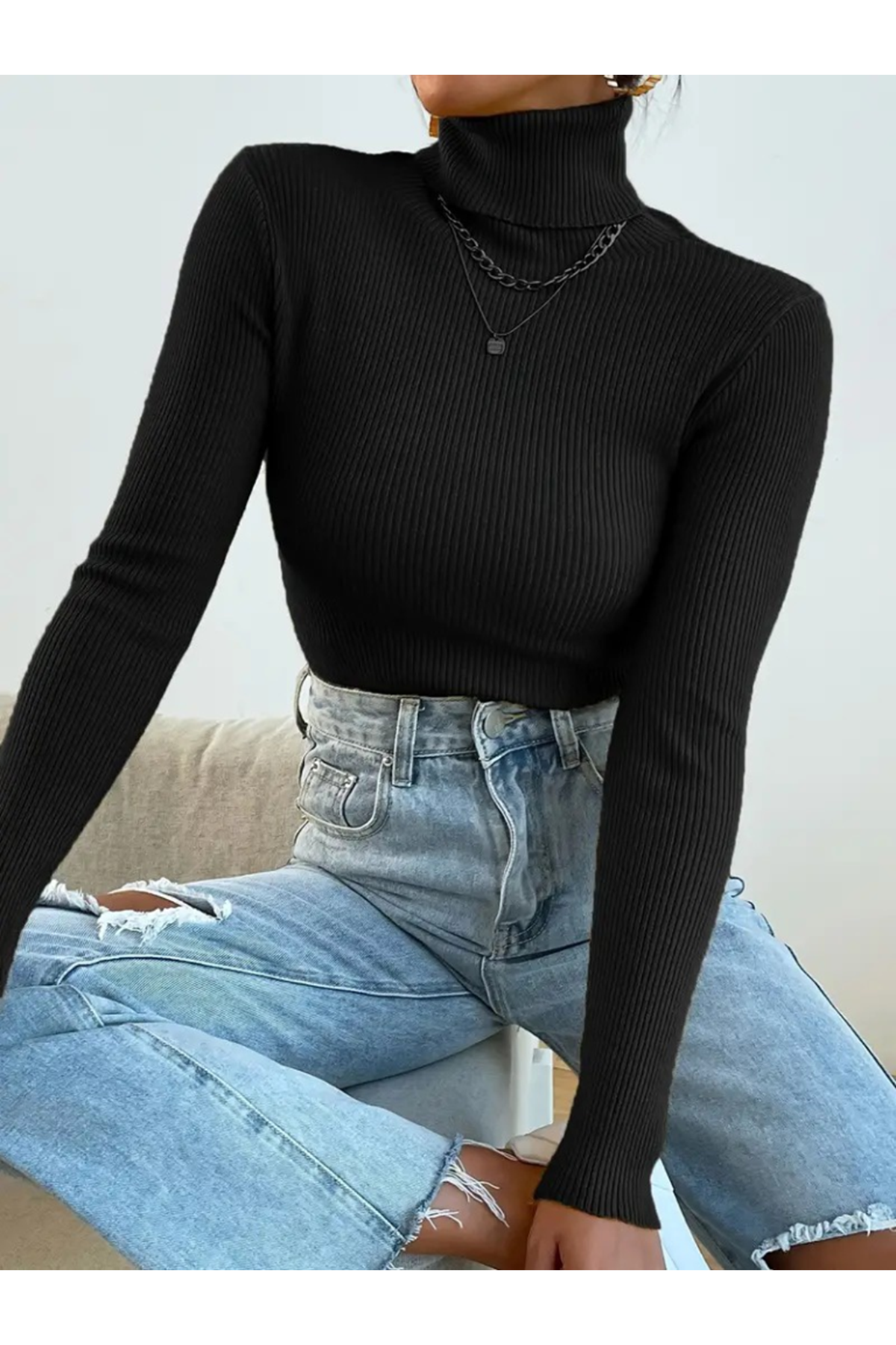 Kadın Uzun Kollu Balıkçı Yaka Kaşkorse Bluz