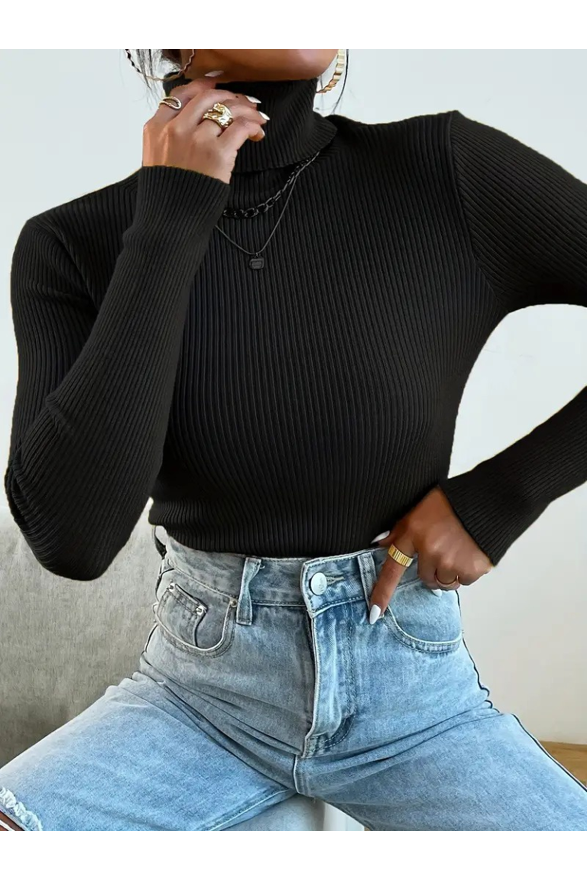 Kadın Uzun Kollu Balıkçı Yaka Kaşkorse Bluz