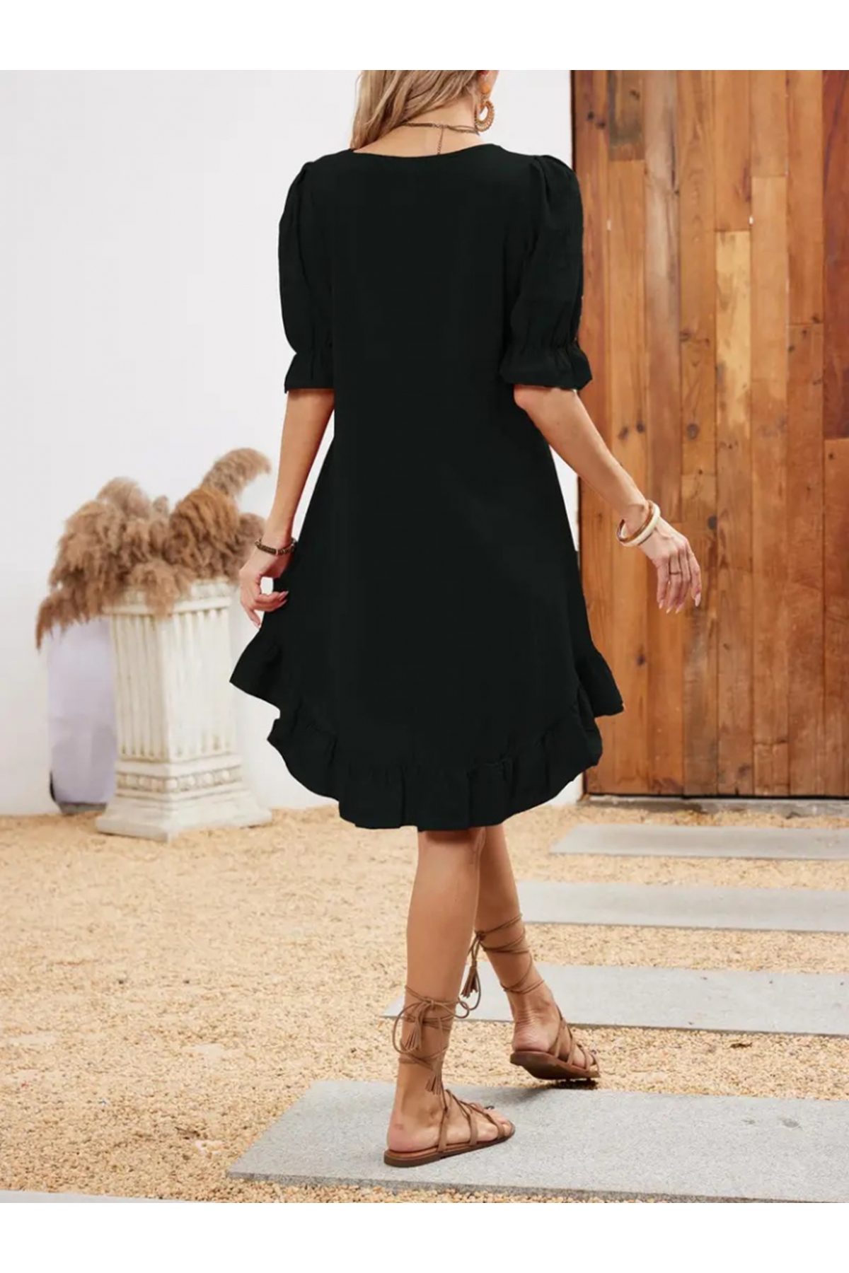 Kadın Kısa Kollu Kol Ve Eteği Volanlı Bisiklet Yaka Aerobin Elbise