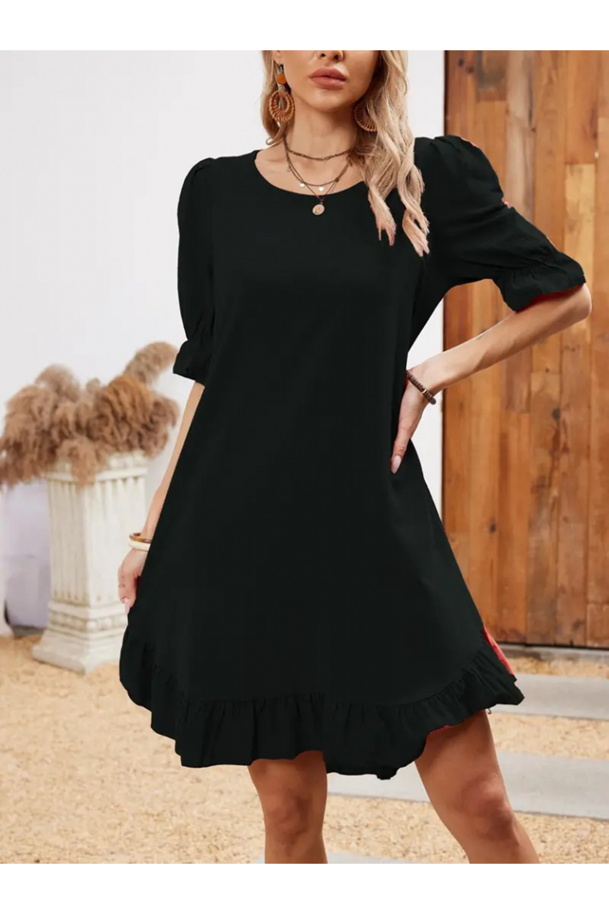 Kadın Kısa Kollu Kol Ve Eteği Volanlı Bisiklet Yaka Aerobin Elbise